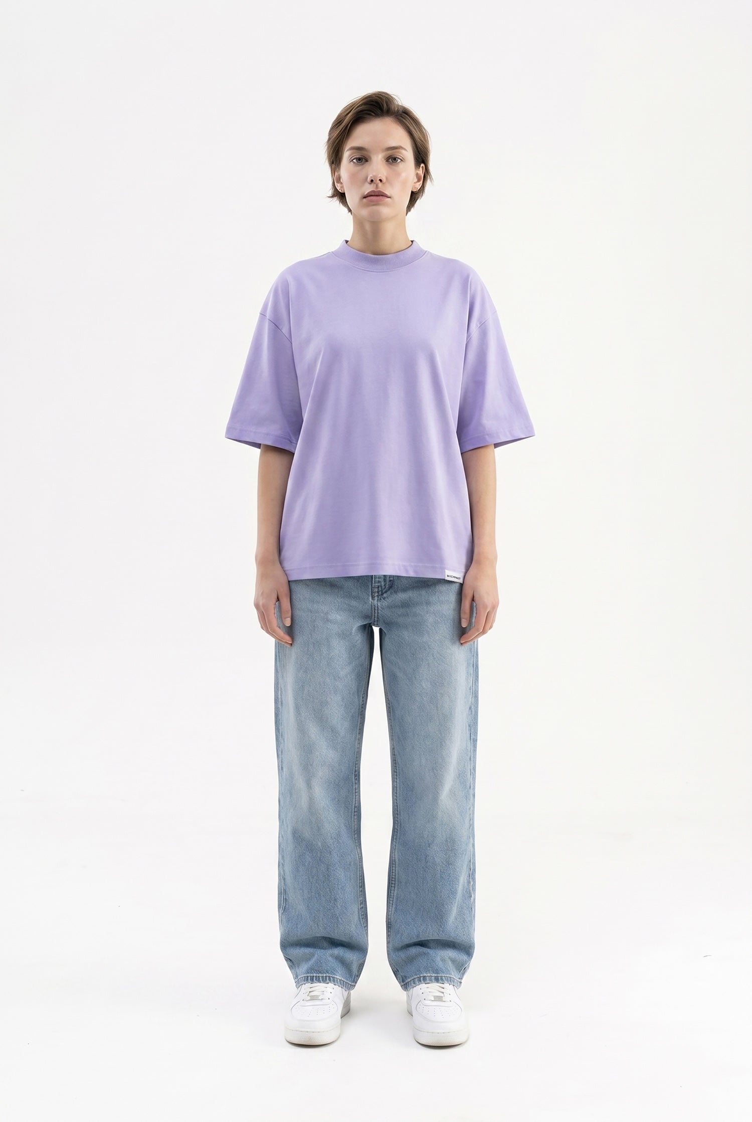 Kadın Basic Oversize Pamuklu Süprem T-Shirt Lila-4