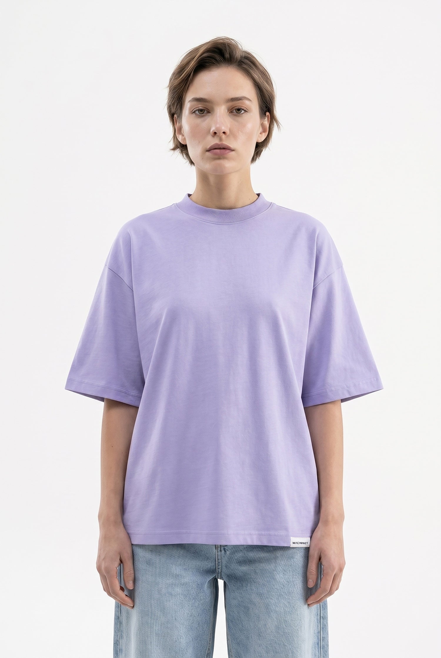 Kadın Basic Oversize Pamuklu Süprem T-Shirt Lila