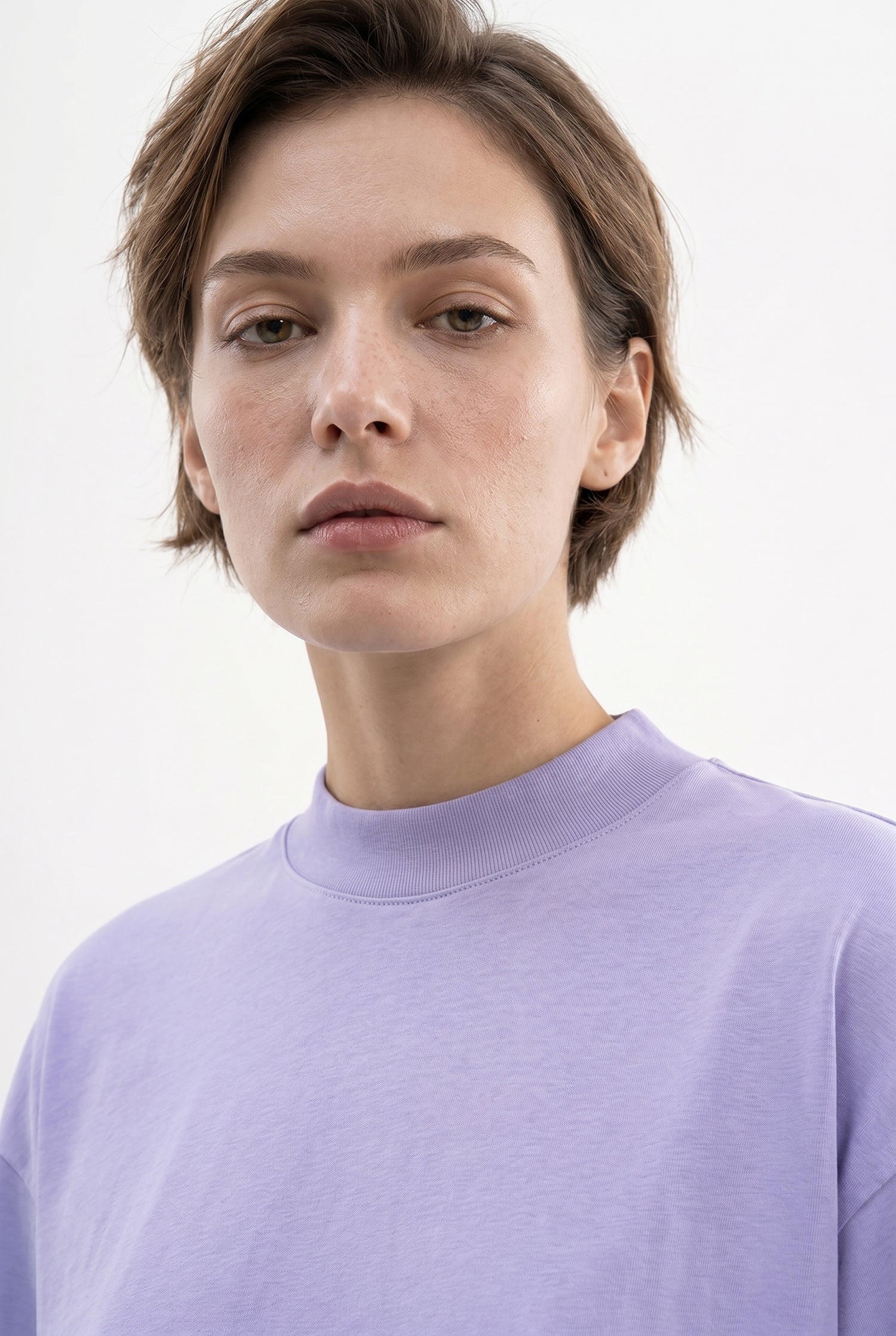 Kadın Basic Oversize Pamuklu Süprem T-Shirt Lila-3