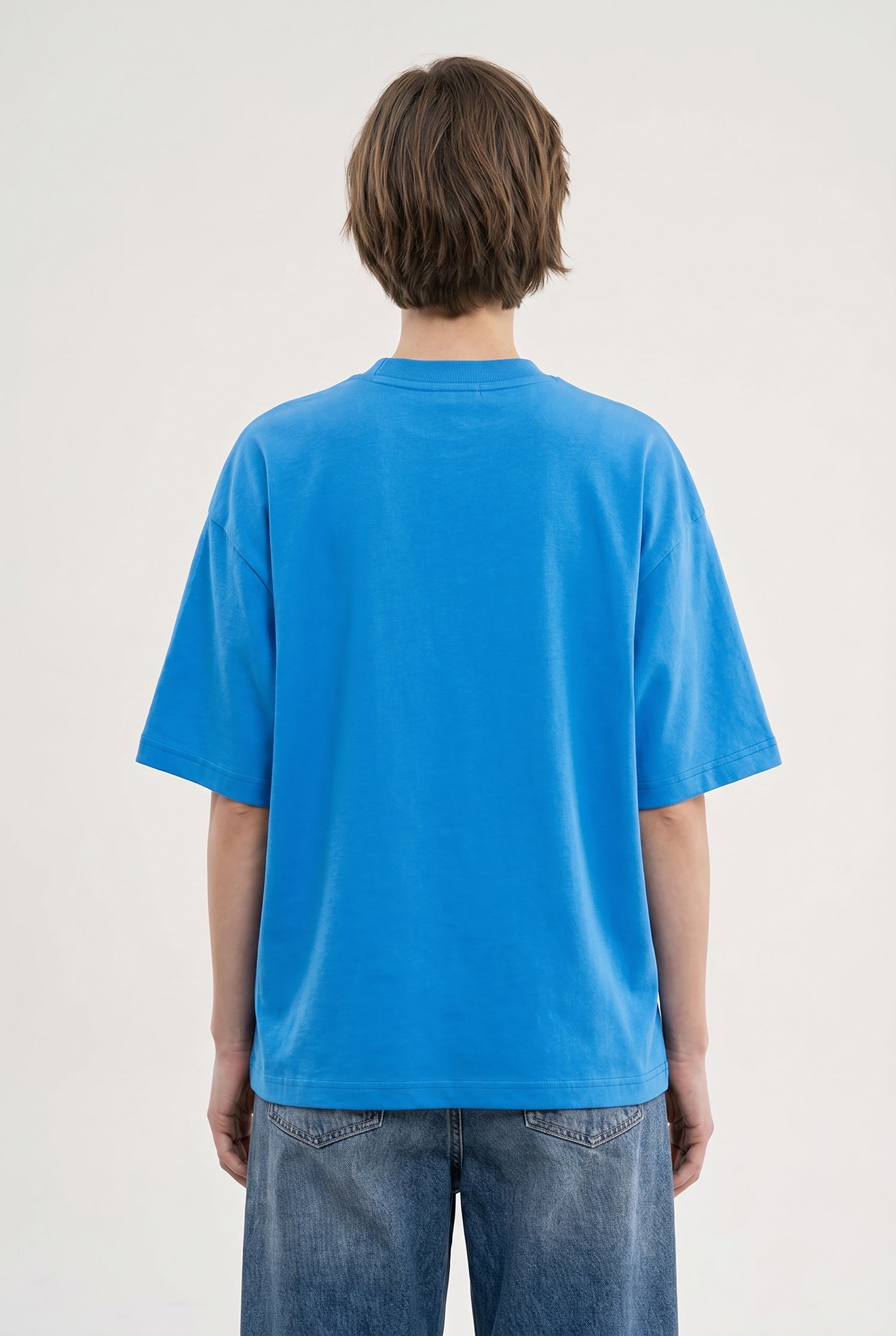 Kadın Basic Oversize Pamuklu Süprem T-Shirt Mavi