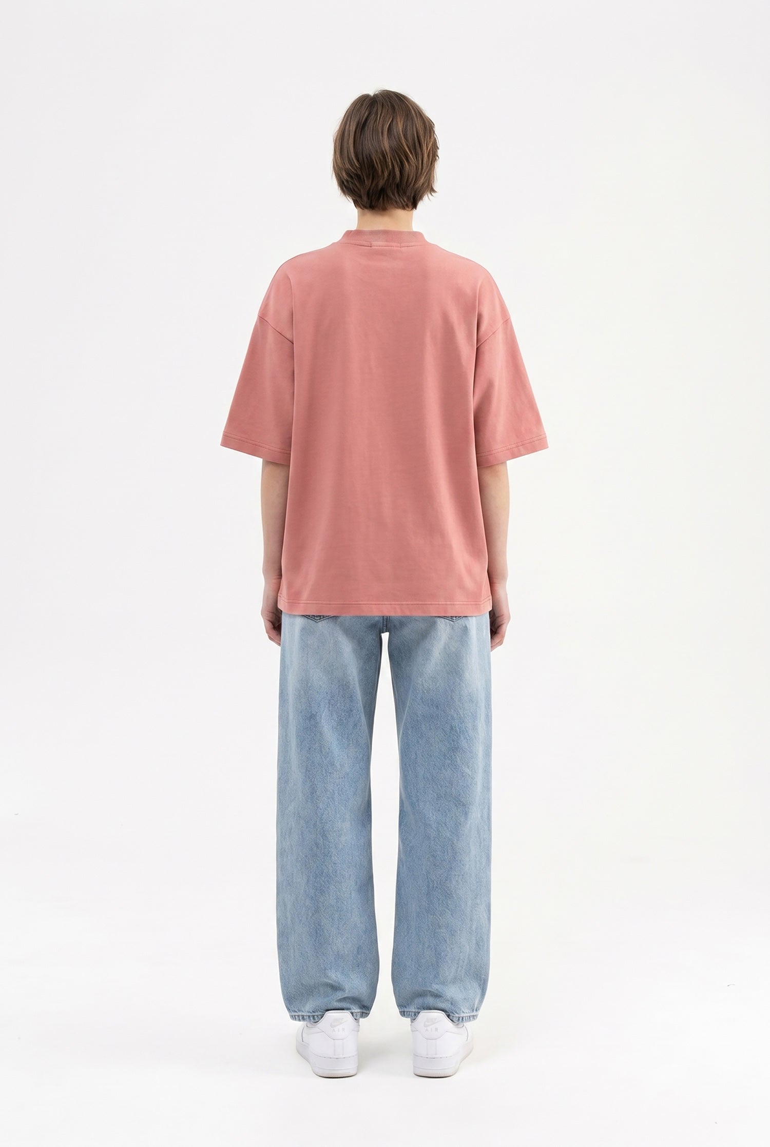 Kadın Basic Oversize Pamuklu Süprem T-Shirt Mercan-5