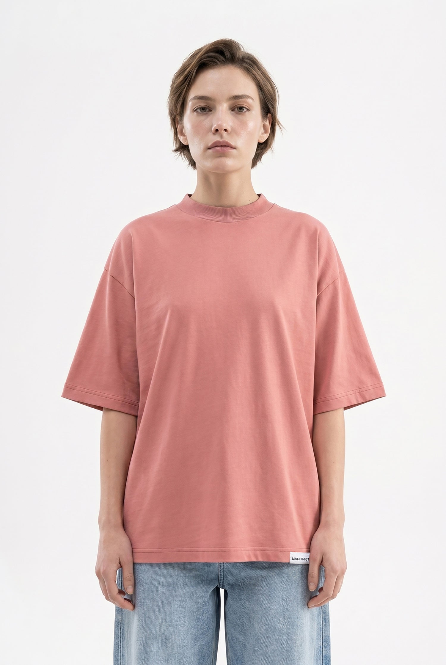Kadın Basic Oversize Pamuklu Süprem T-Shirt Mercan