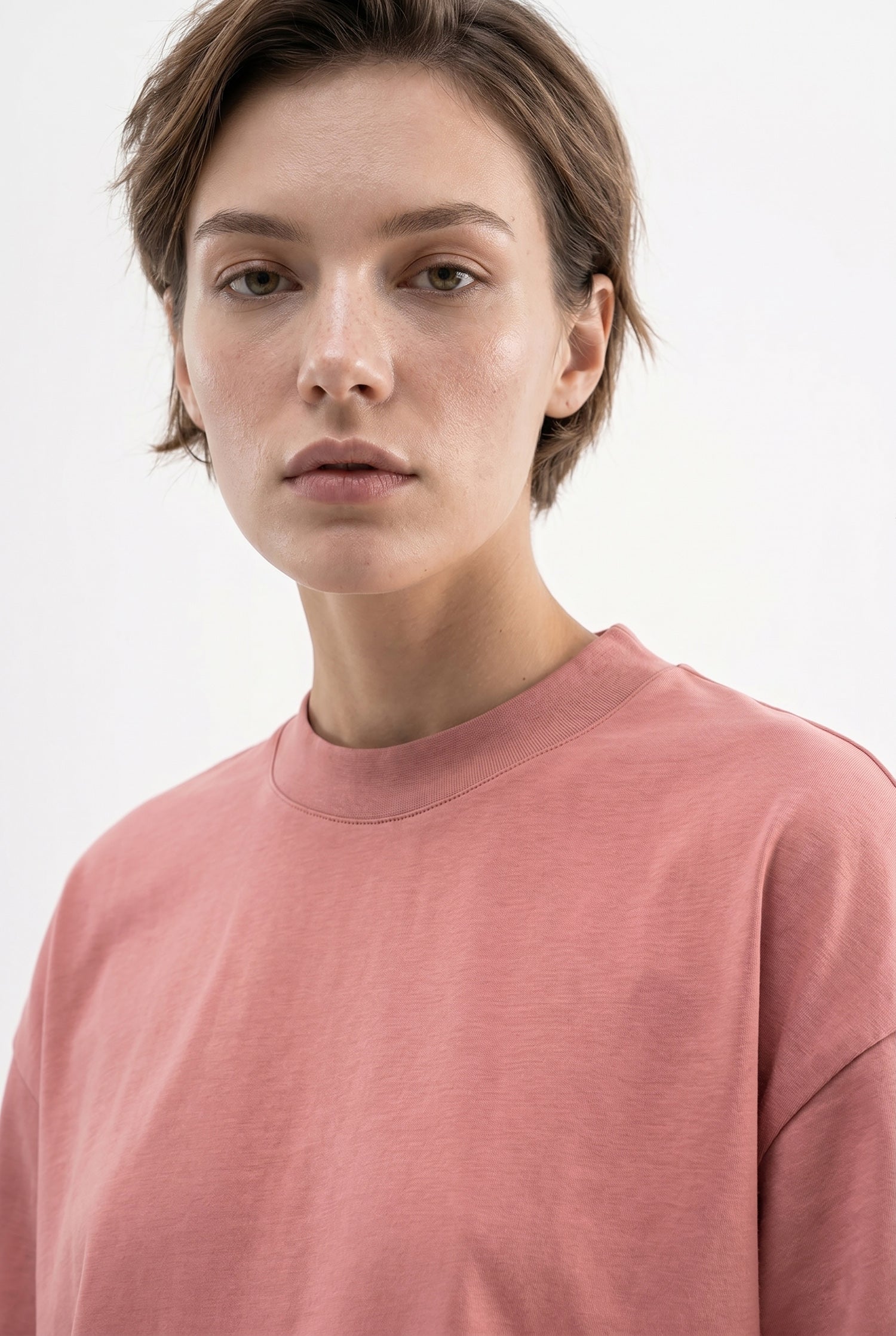 Kadın Basic Oversize Pamuklu Süprem T-Shirt Mercan-3