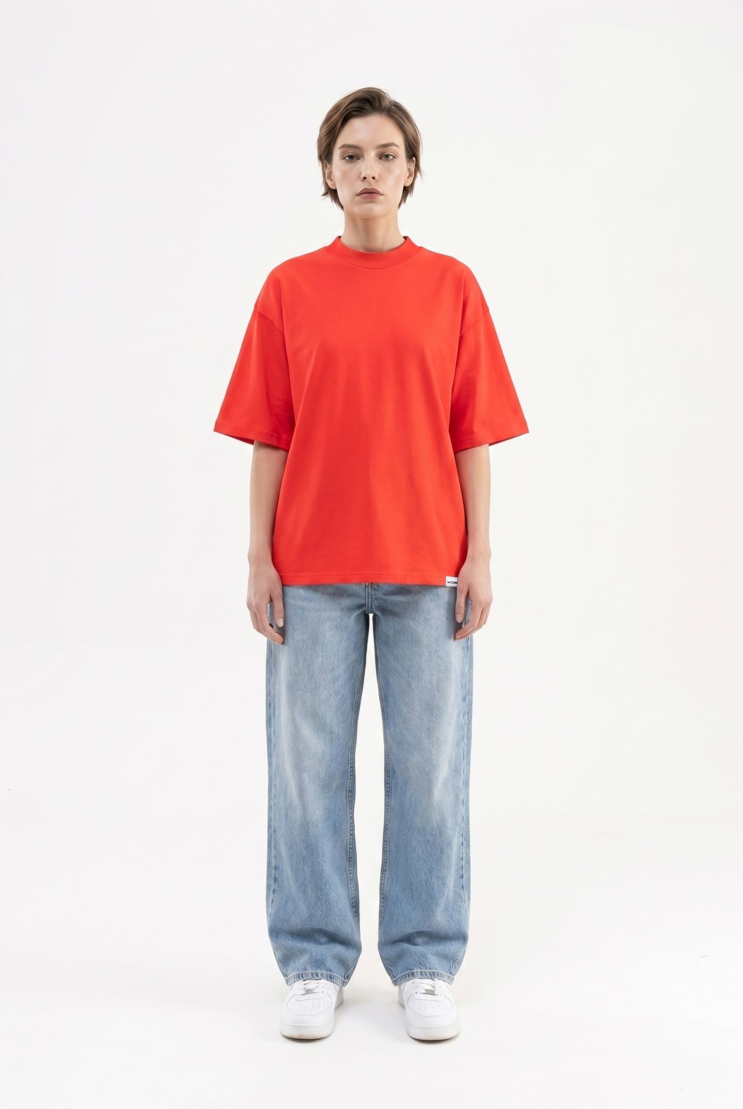 Kadın Basic Oversize Pamuklu Süprem T-Shirt Nar-4