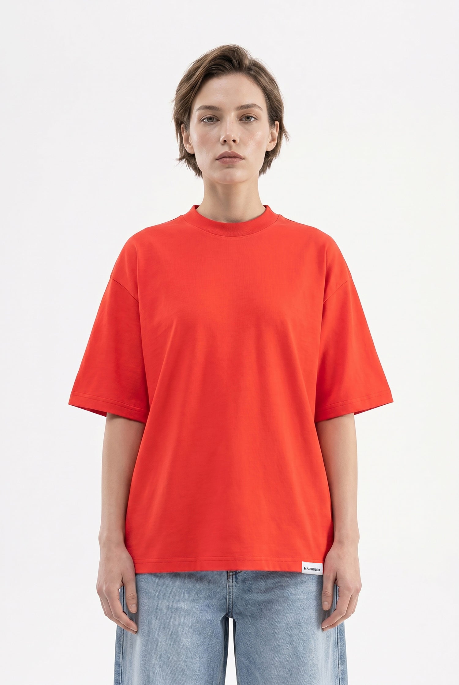 Kadın Basic Oversize Pamuklu Süprem T-Shirt Nar