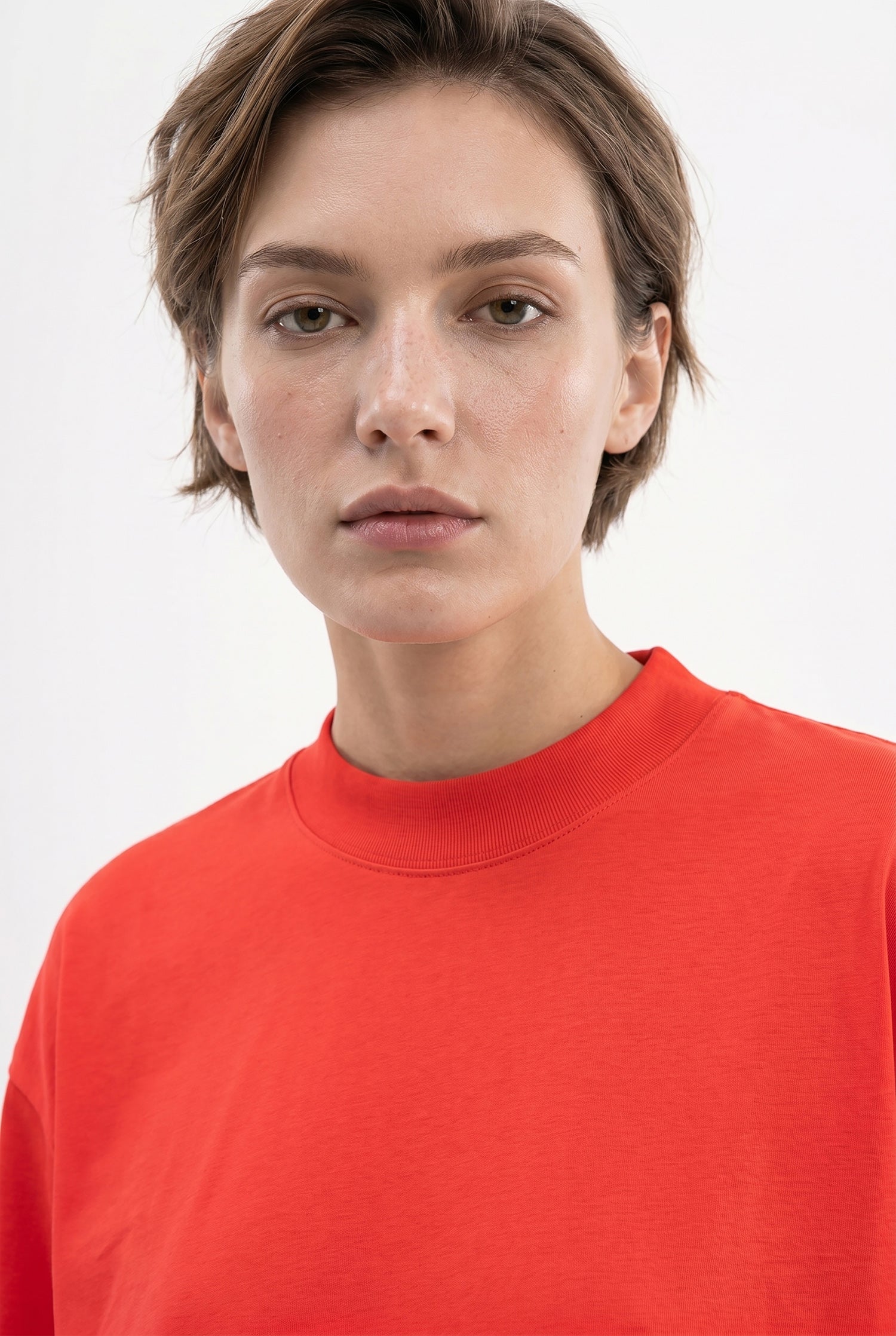 Kadın Basic Oversize Pamuklu Süprem T-Shirt Nar-3