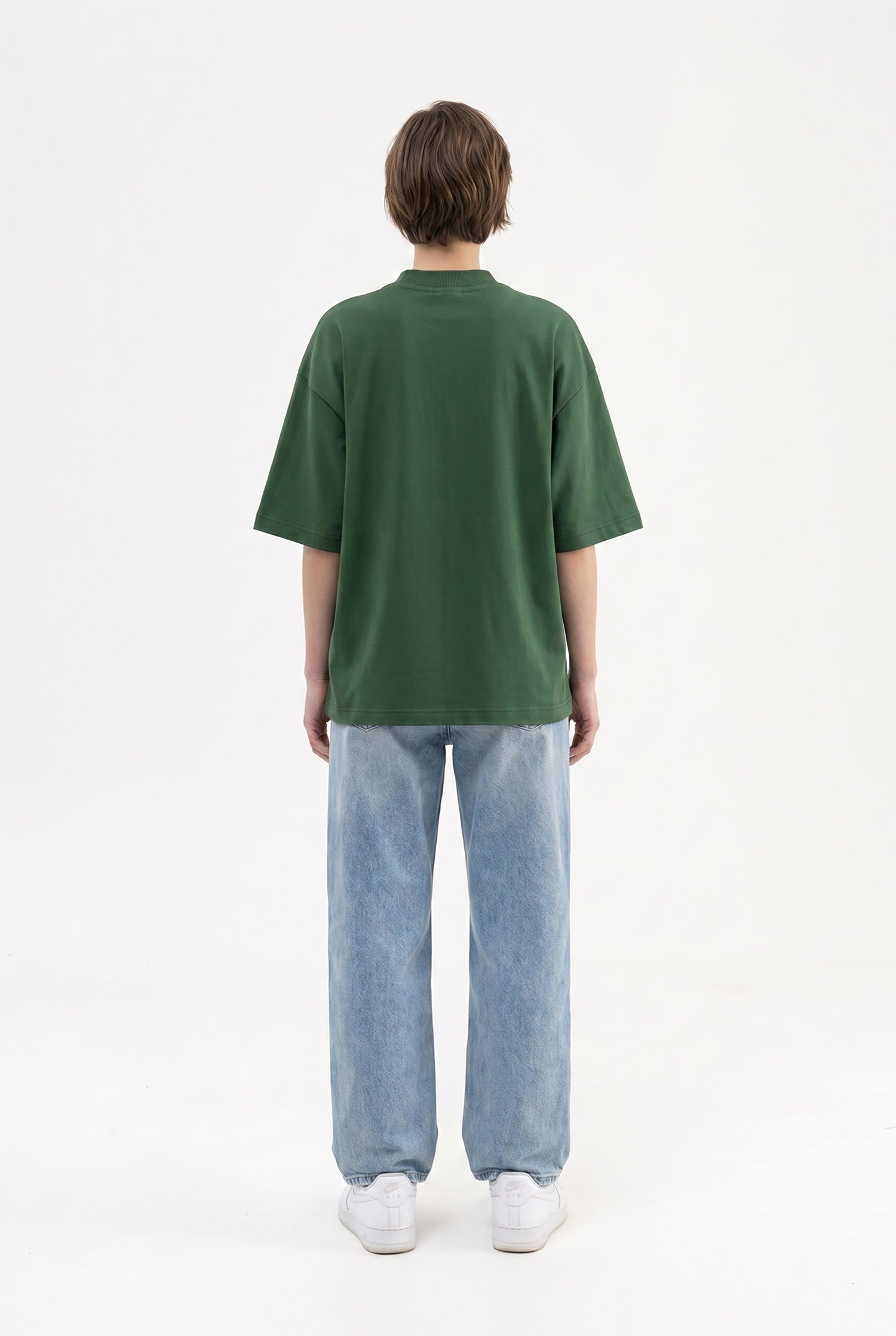 Kadın Basic Oversize Pamuklu Süprem T-Shirt Nefti Yeşili-5