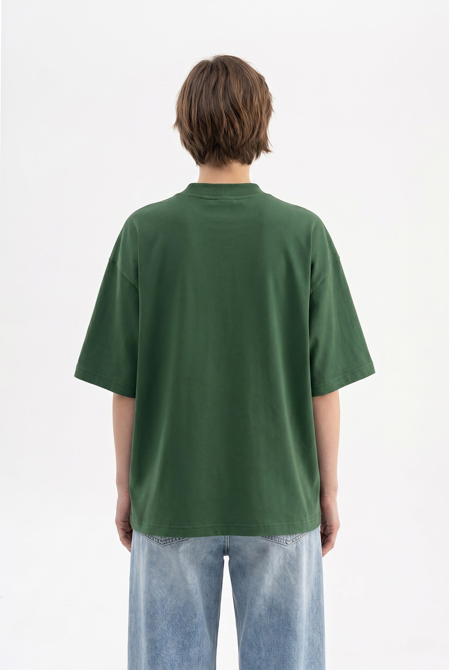 Kadın Basic Oversize Pamuklu Süprem T-Shirt Nefti Yeşili