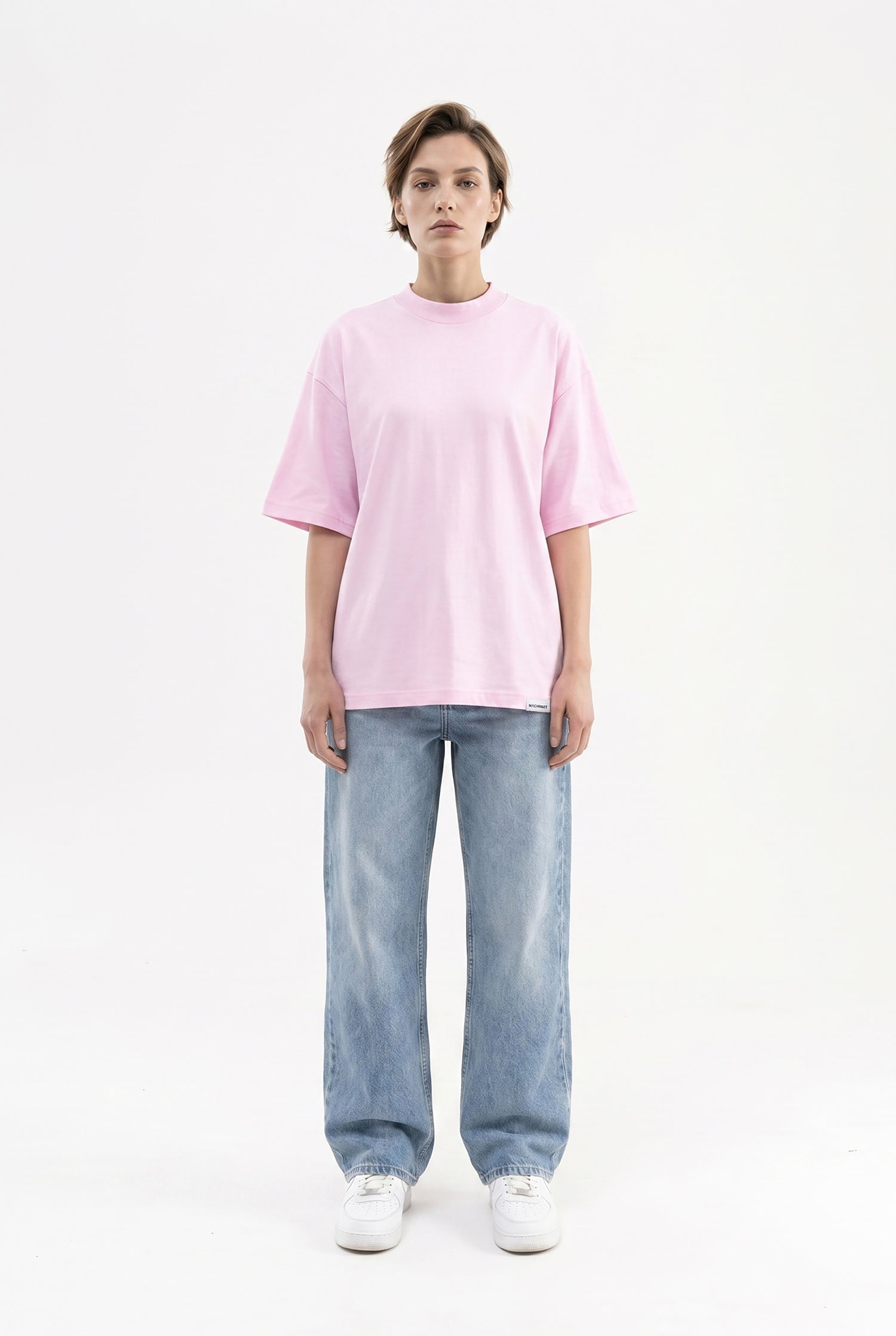 Kadın Basic Oversize Pamuklu Süprem T-Shirt Pembe-4