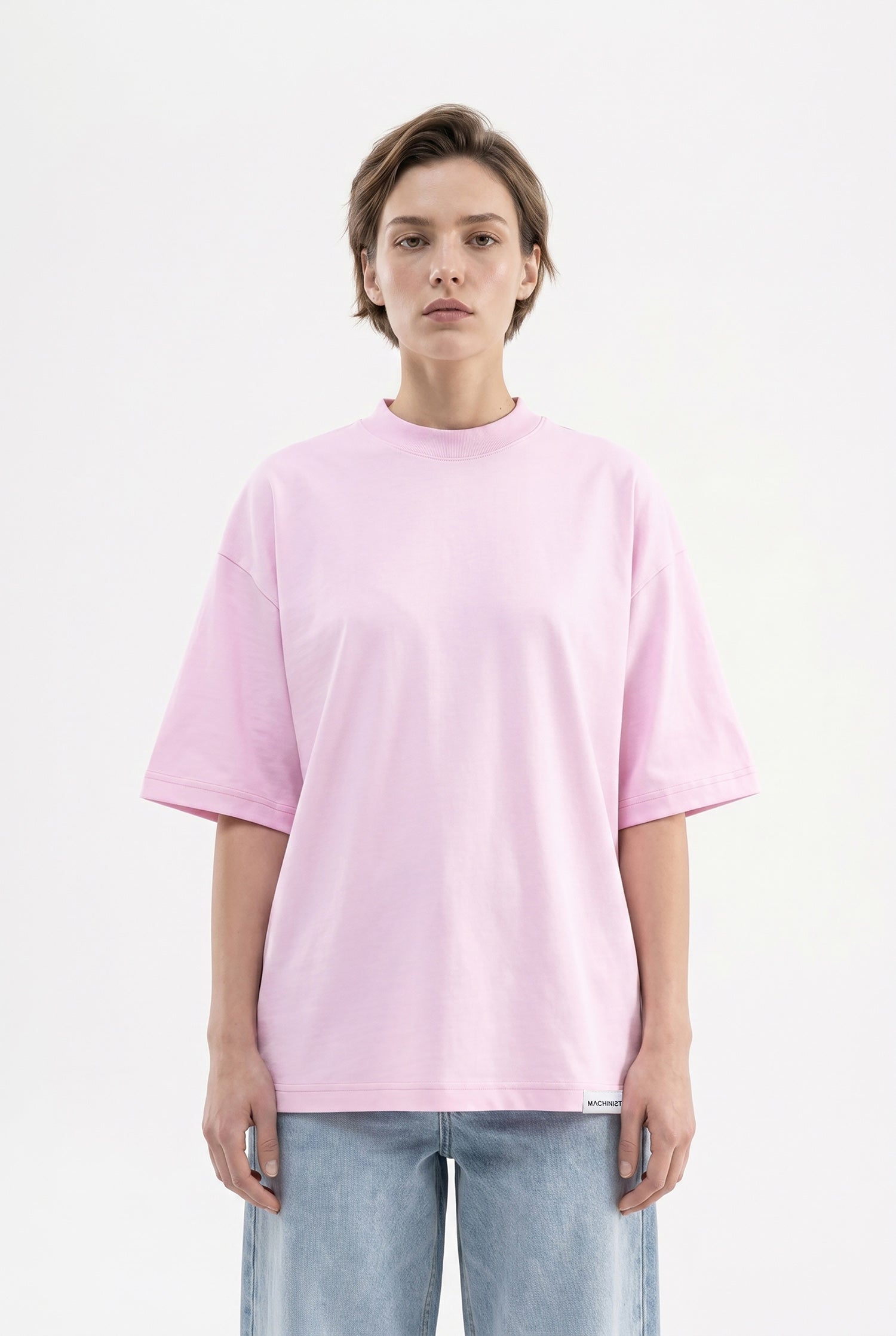 Kadın Basic Oversize Pamuklu Süprem T-Shirt Pembe