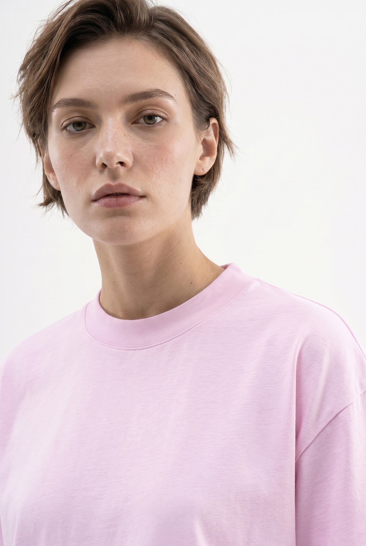Kadın Basic Oversize Pamuklu Süprem T-Shirt Pembe-3