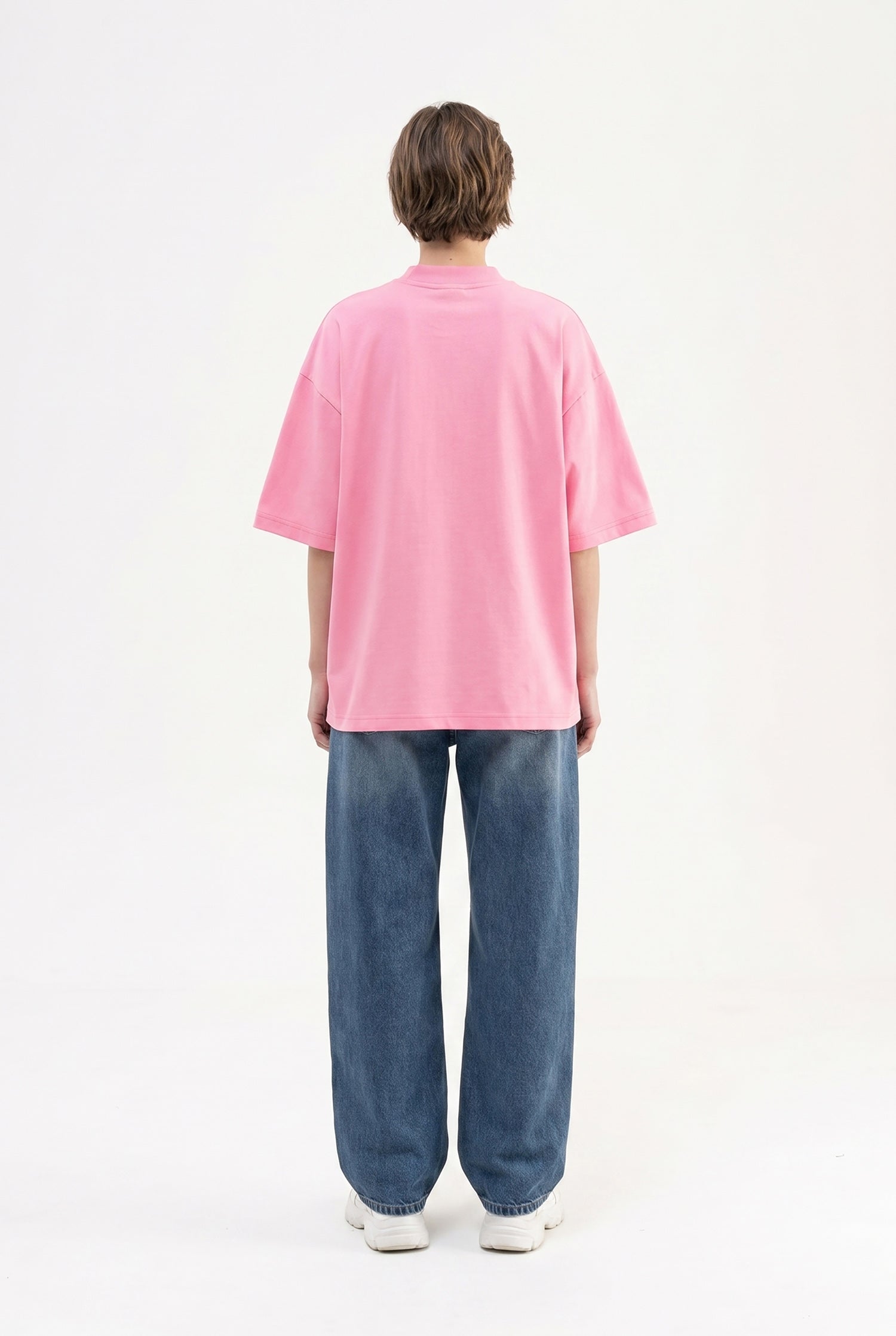 Kadın Basic Oversize Pamuklu Süprem T-Shirt Şeker Pembe-5