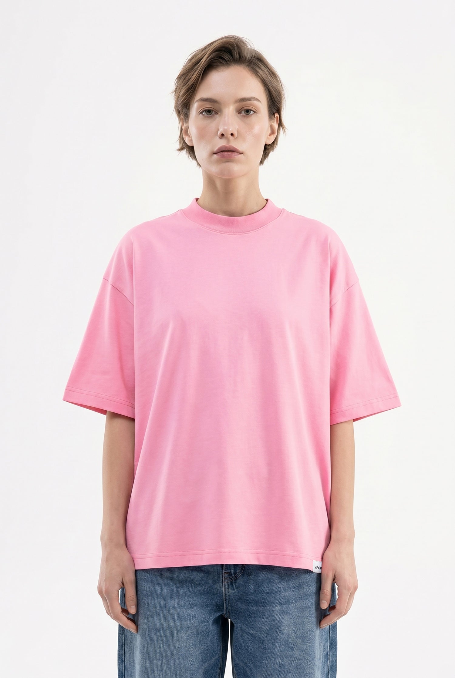 Kadın Basic Oversize Pamuklu Süprem T-Shirt Şeker Pembe