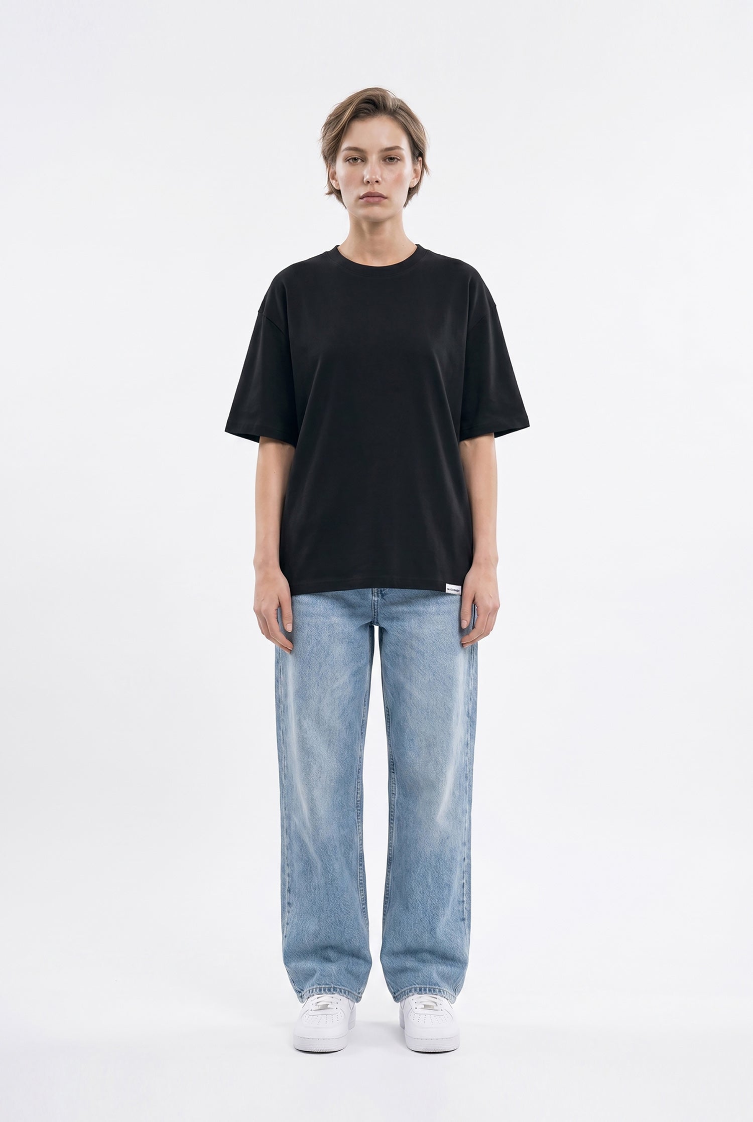 Kadın Basic Oversize Pamuklu Süprem T-Shirt Siyah-4