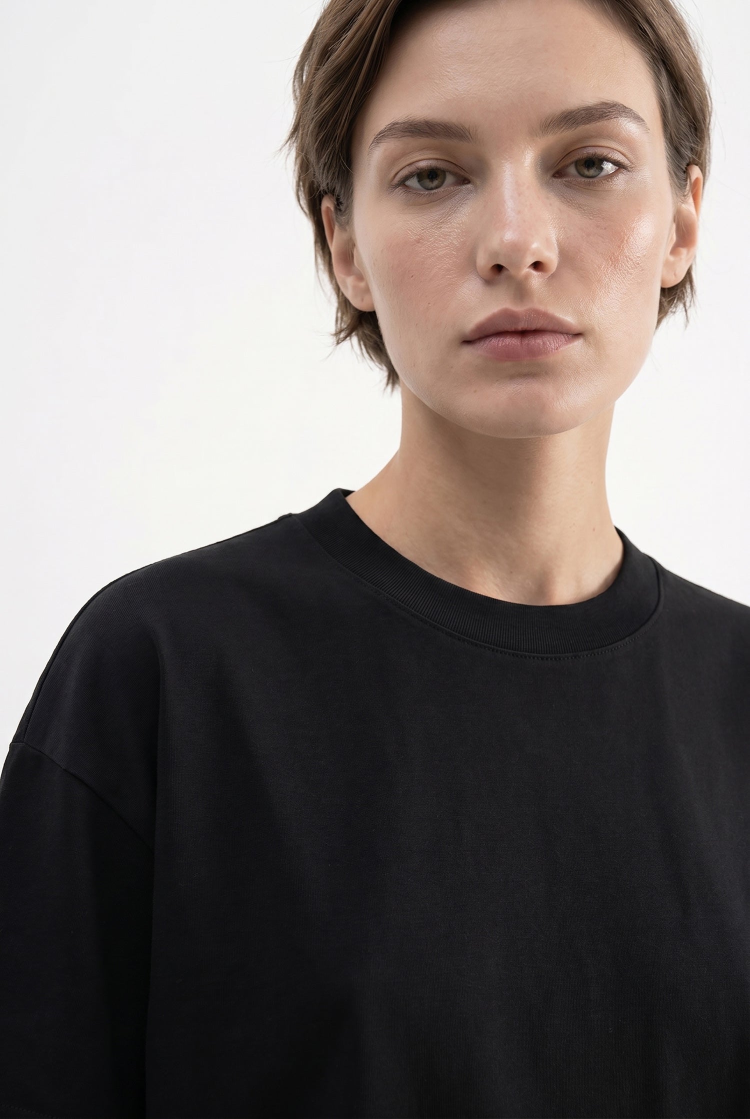 Kadın Basic Oversize Pamuklu Süprem T-Shirt Siyah-3