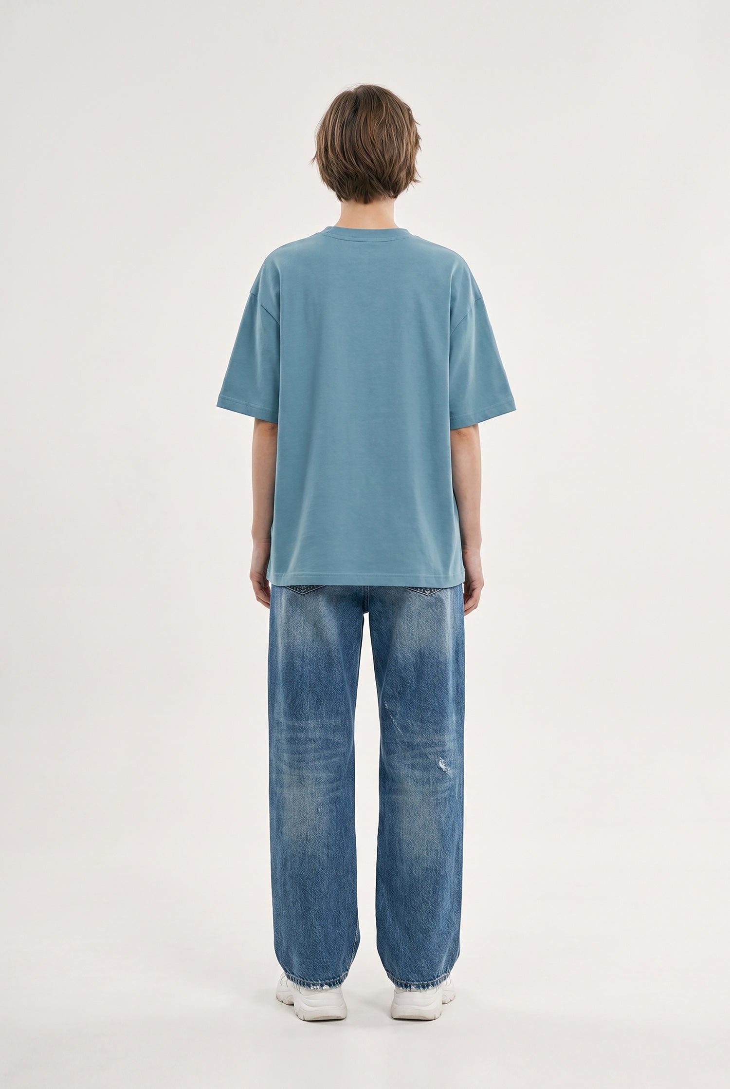 Kadın Basic Oversize Pamuklu Süprem T-Shirt Soluk Mavi-5