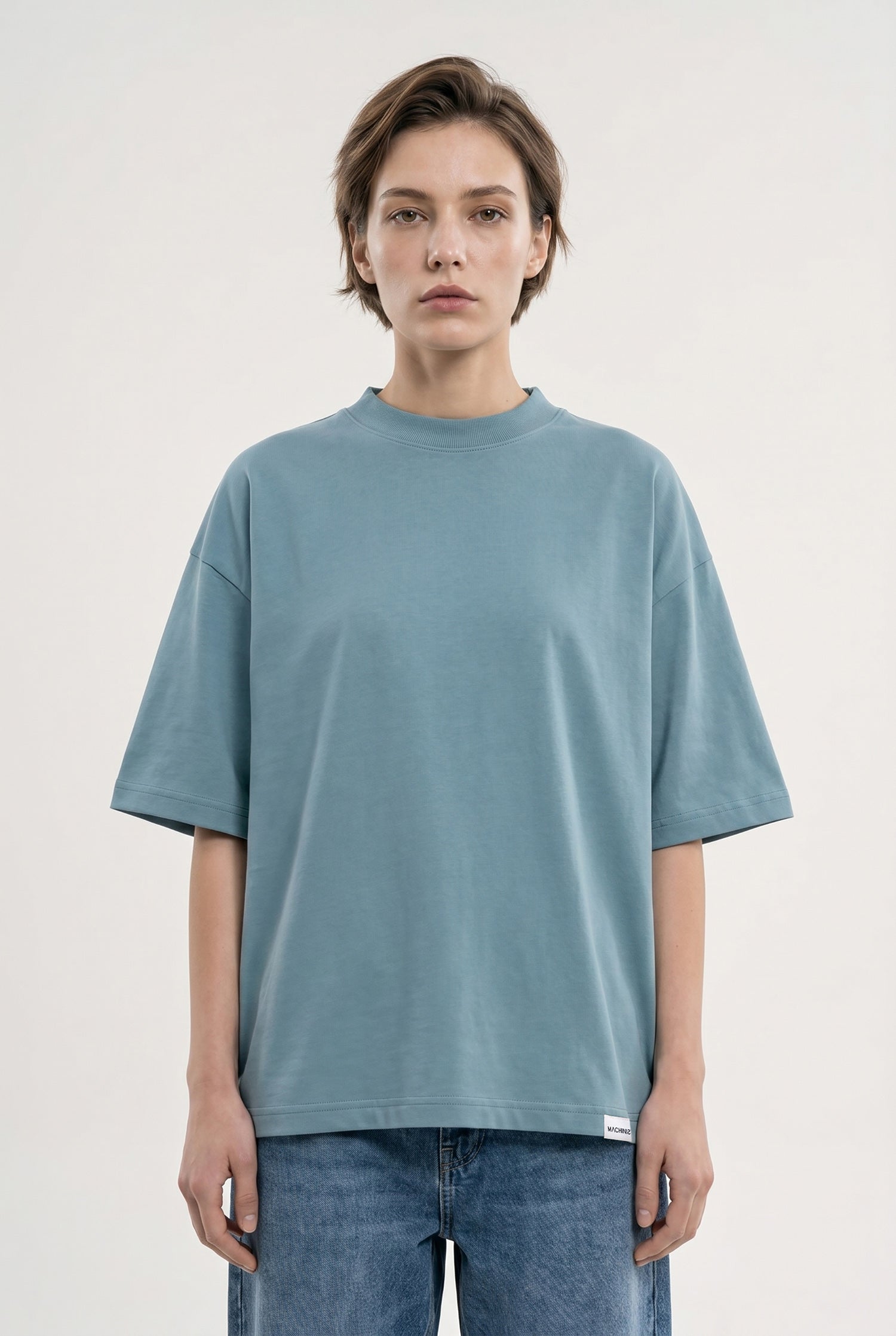 Kadın Basic Oversize Pamuklu Süprem T-Shirt Soluk Mavi