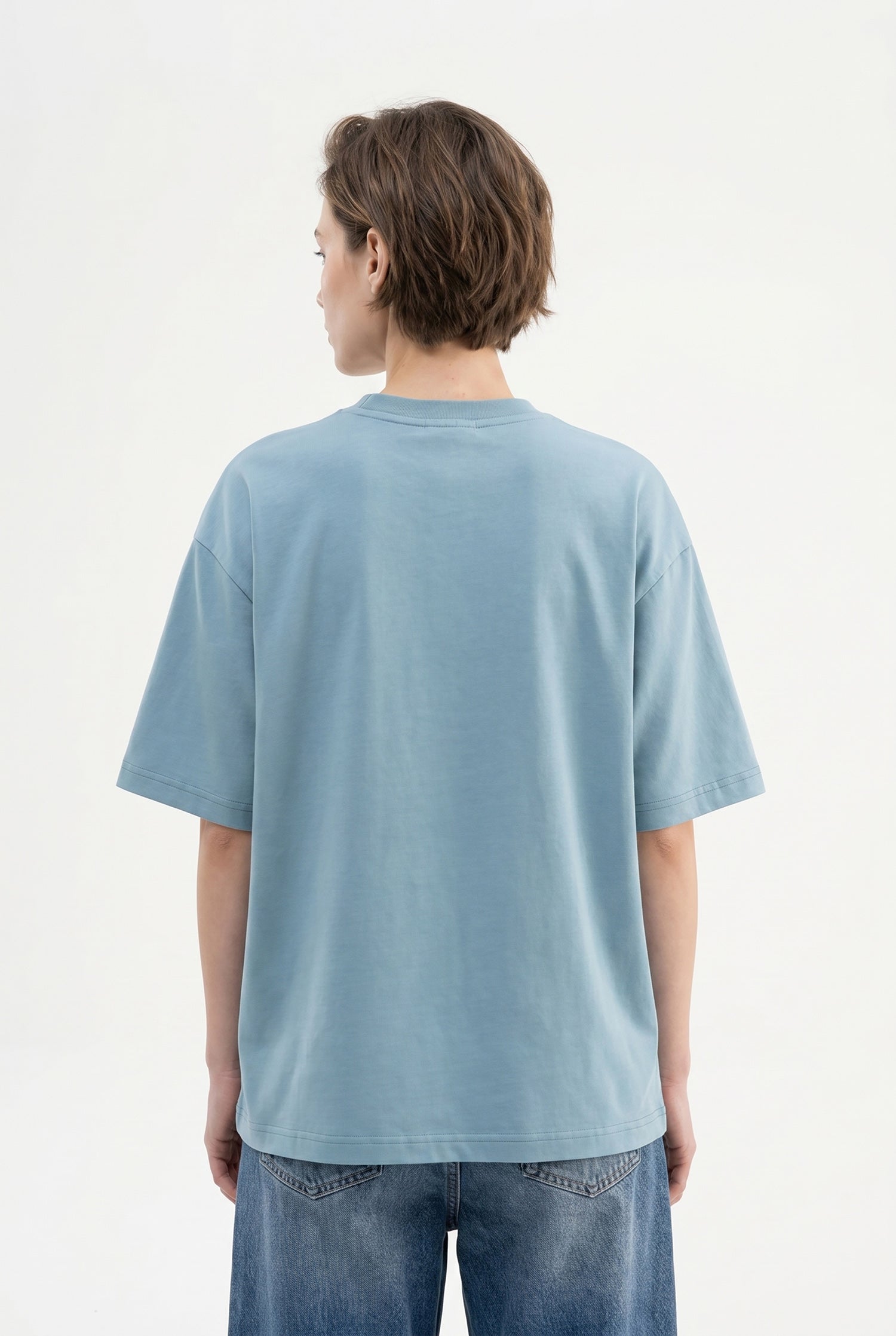 Kadın Basic Oversize Pamuklu Süprem T-Shirt Soluk Mavi