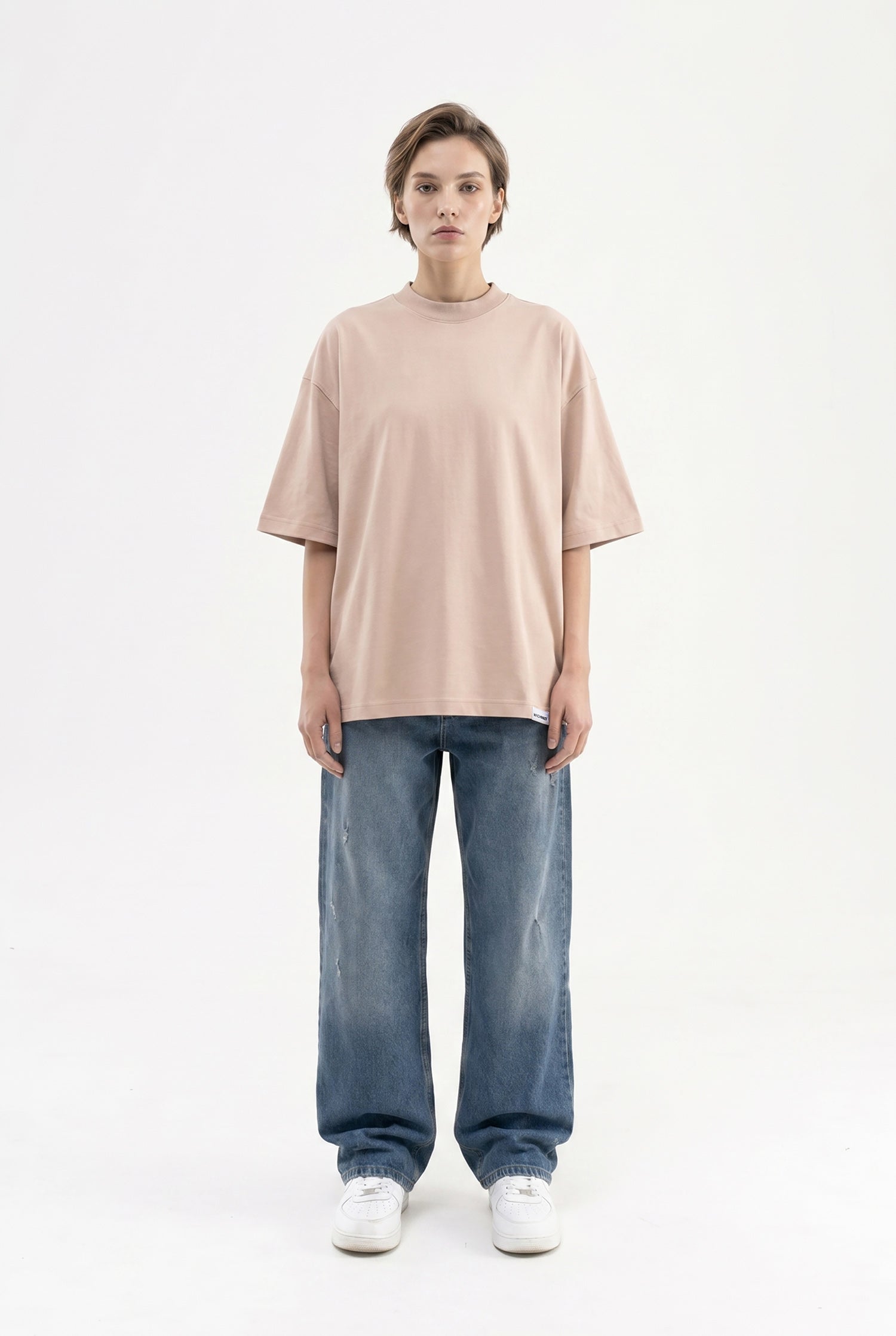 Kadın Basic Oversize Pamuklu Süprem T-Shirt Taş-4