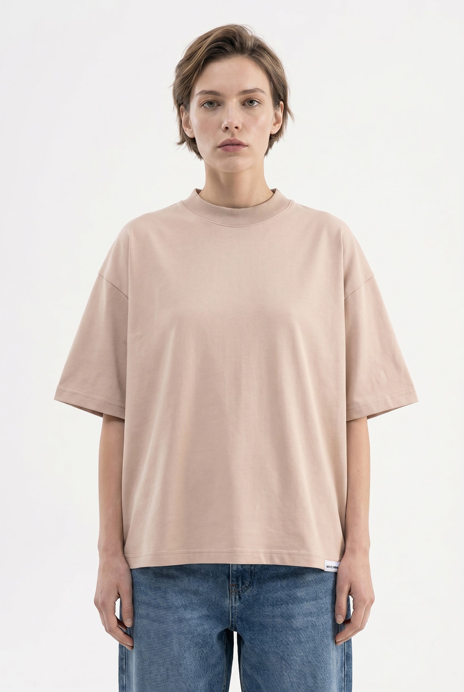 Kadın Basic Oversize Pamuklu Süprem T-Shirt Taş