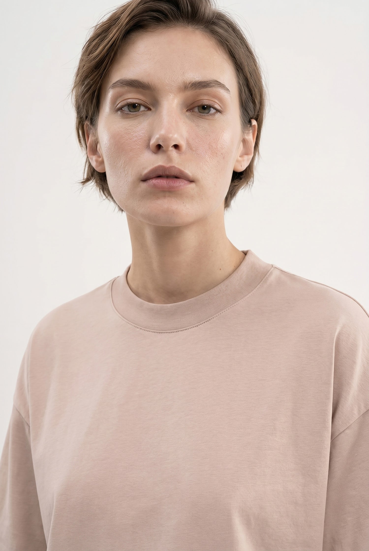 Kadın Basic Oversize Pamuklu Süprem T-Shirt Taş-3