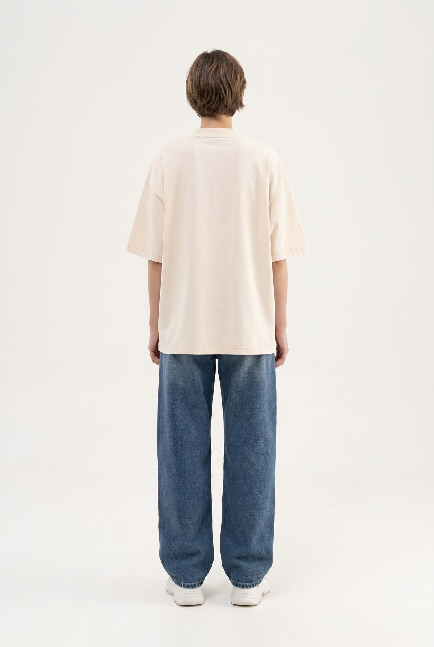 Kadın Basic Oversize Pamuklu Süprem T-Shirt Tereyağı-5