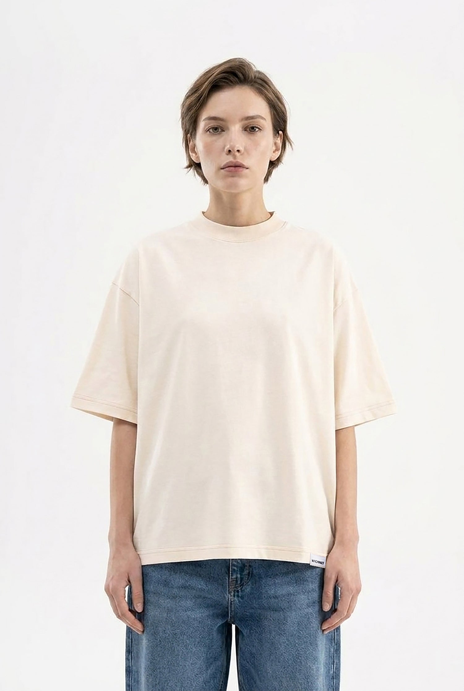 Kadın Basic Oversize Pamuklu Süprem T-Shirt Tereyağı