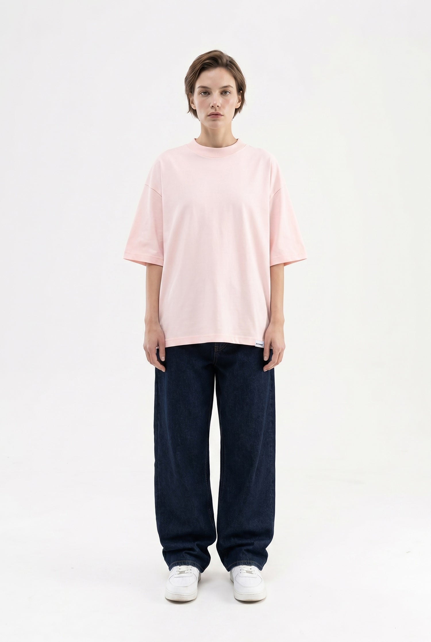 Kadın Basic Oversize Pamuklu Süprem T-Shirt Toz Pembe-4