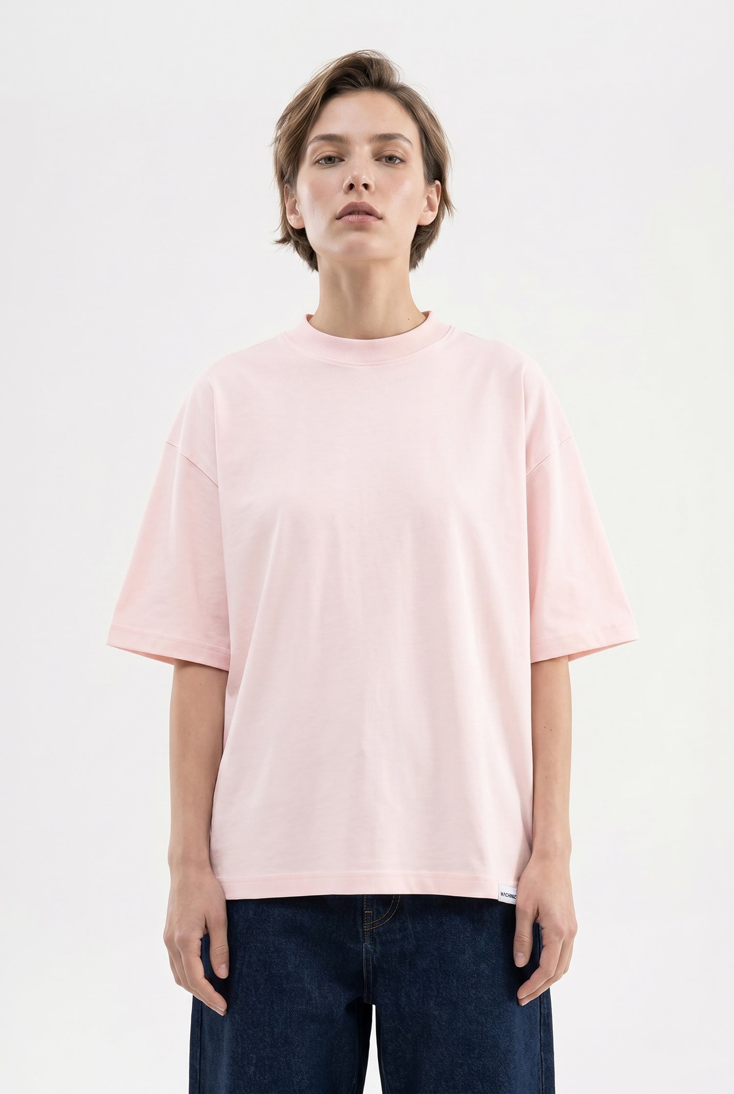 Kadın Basic Oversize Pamuklu Süprem T-Shirt Toz Pembe