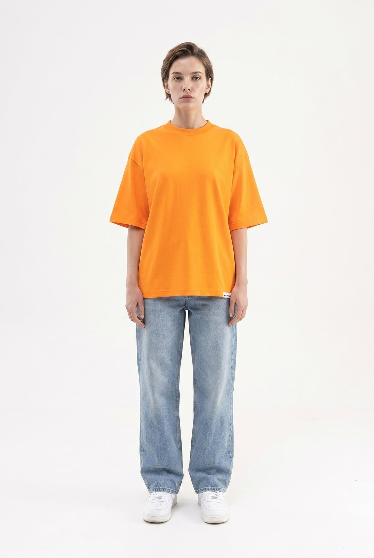Kadın Basic Oversize Pamuklu Süprem T-Shirt Turuncu-4