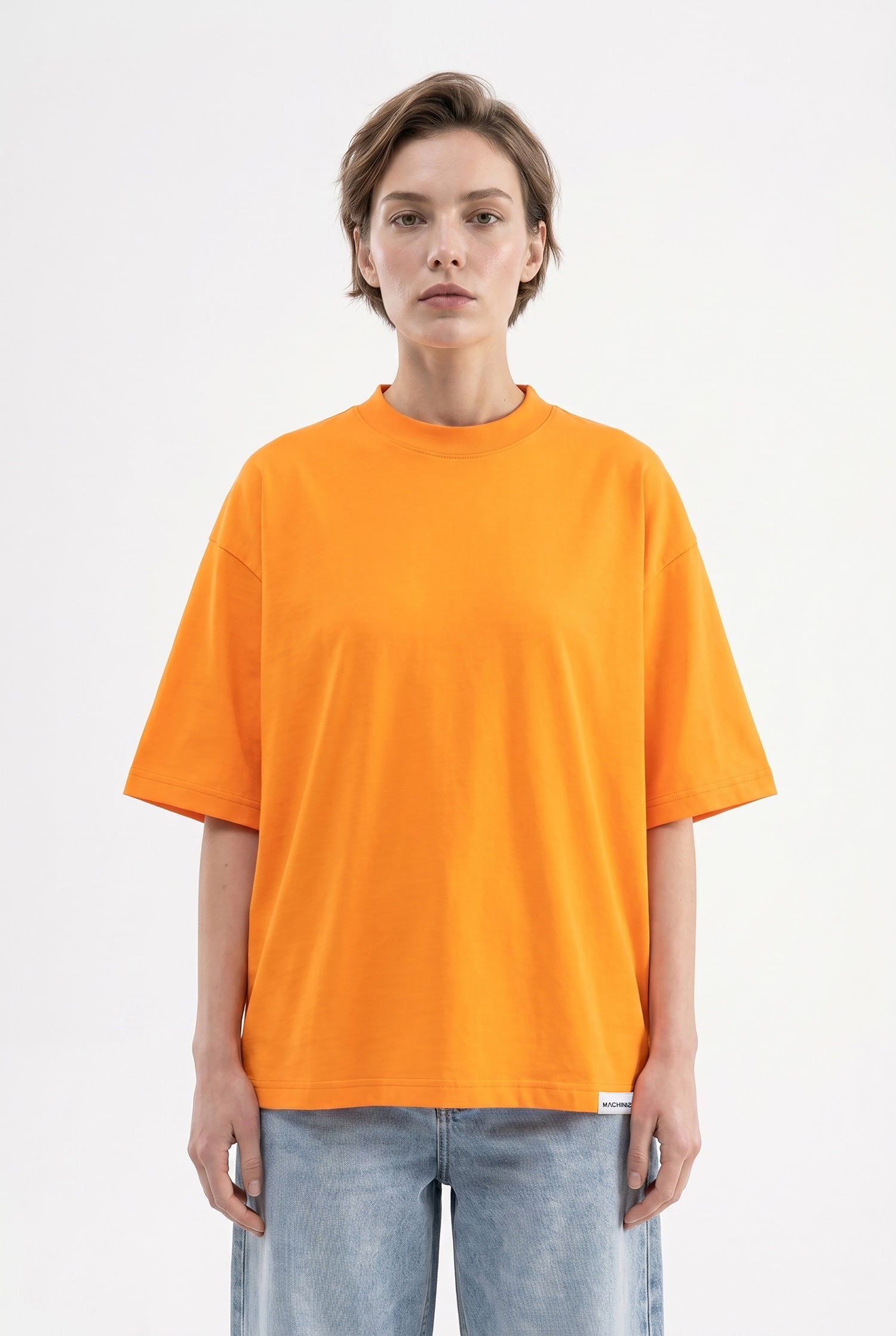 Kadın Basic Oversize Pamuklu Süprem T-Shirt Turuncu