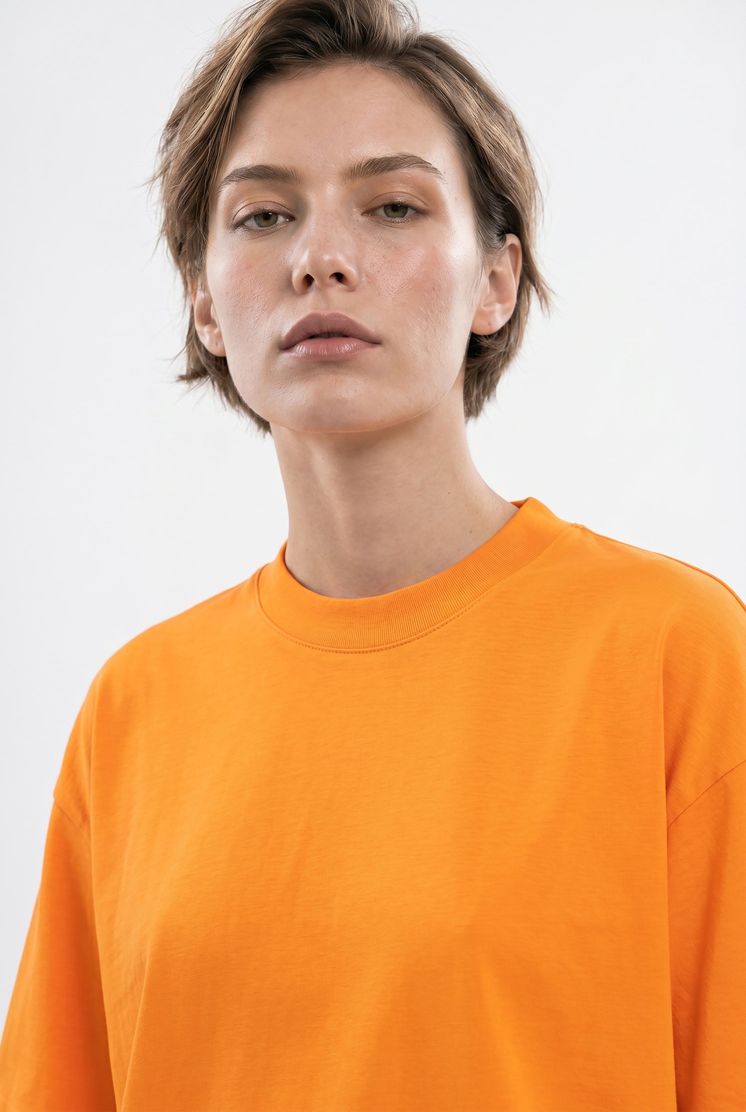 Kadın Basic Oversize Pamuklu Süprem T-Shirt Turuncu-3