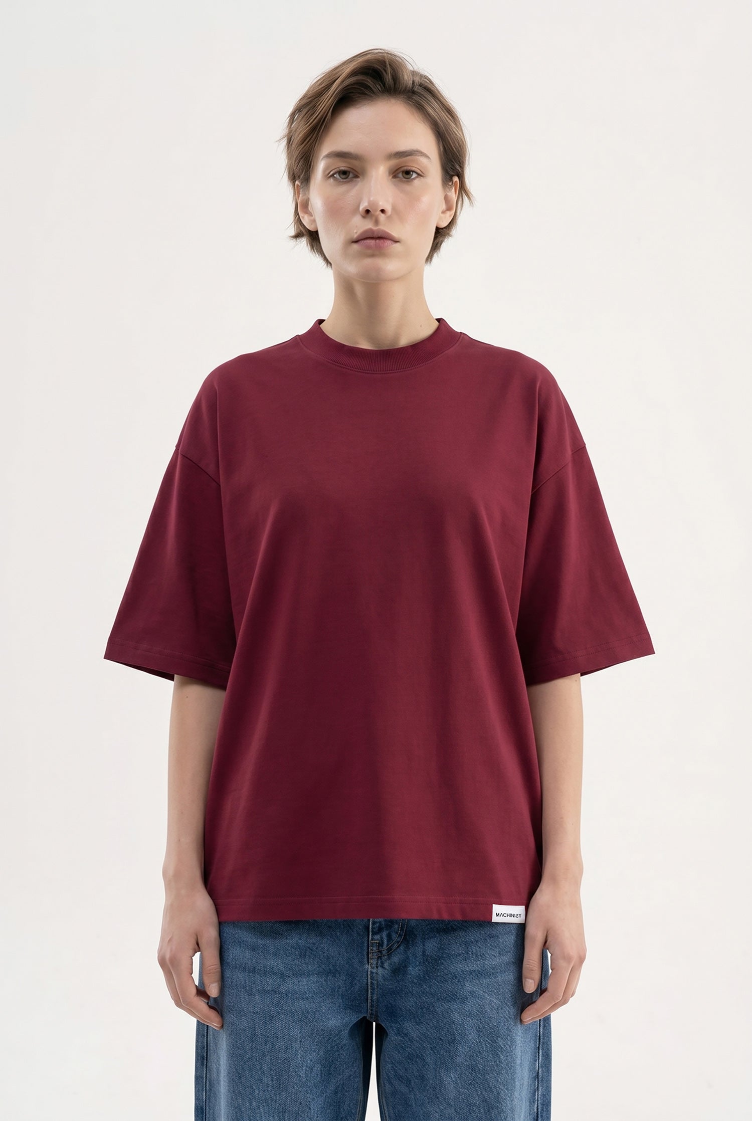 Kadın Basic Oversize Pamuklu Süprem T-Shirt Vişne