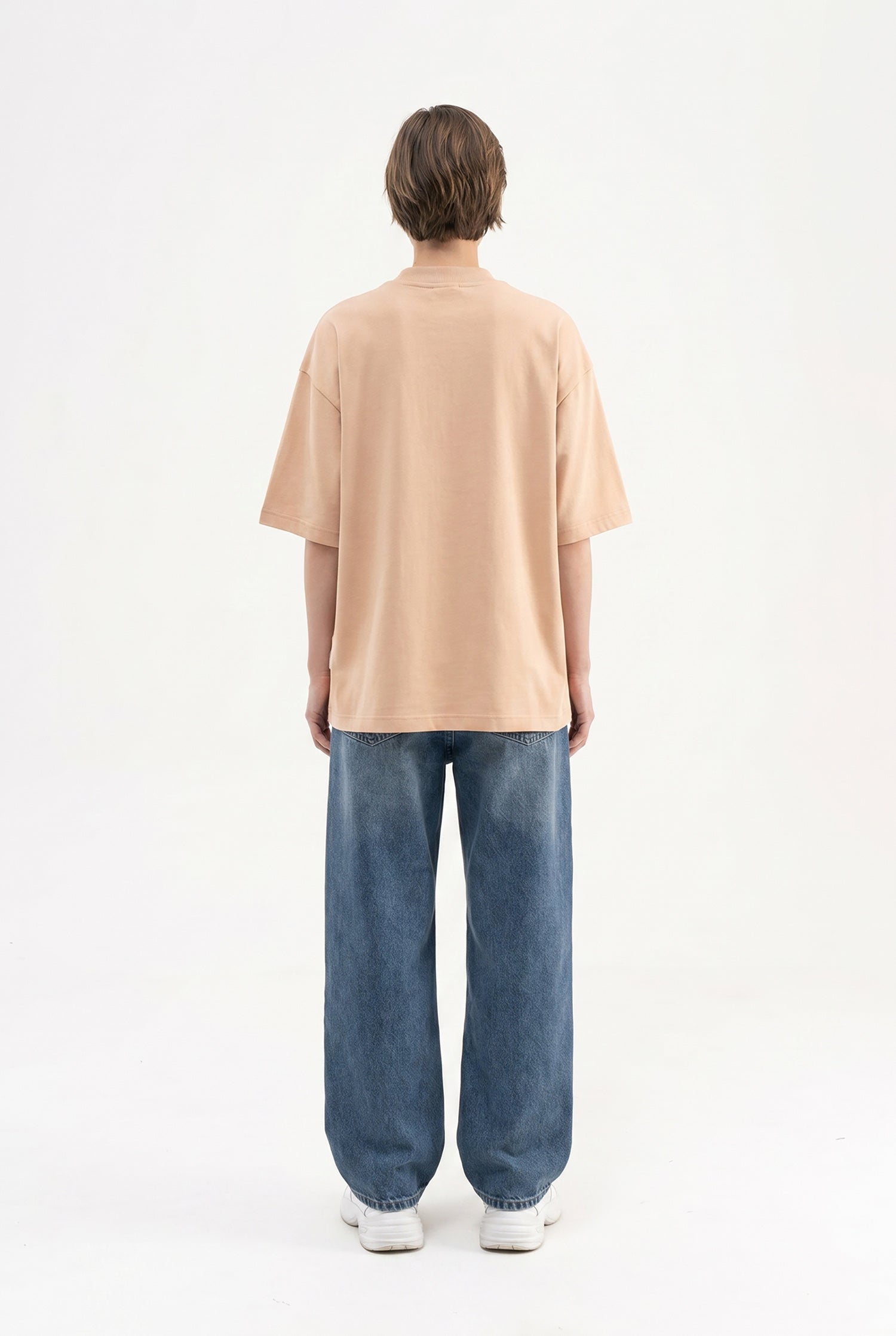 Kadın Basic Oversize Pamuklu Süprem T-Shirt Vizon-5