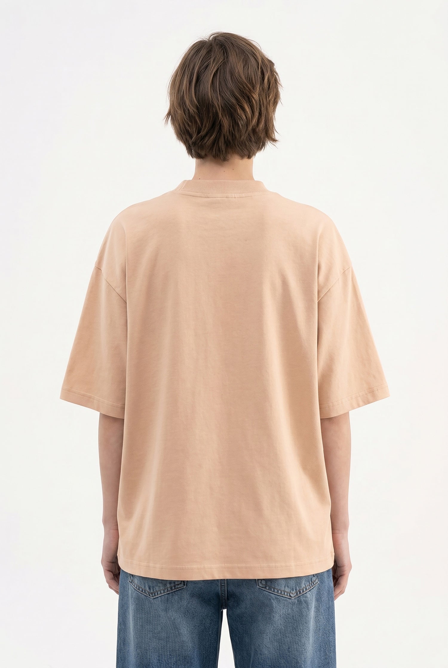 Kadın Basic Oversize Pamuklu Süprem T-Shirt Vizon
