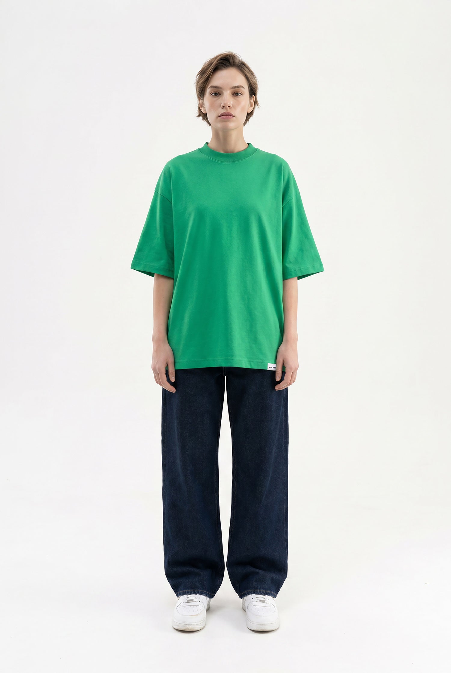 Kadın Basic Oversize Pamuklu Süprem T-Shirt Yeşil-4