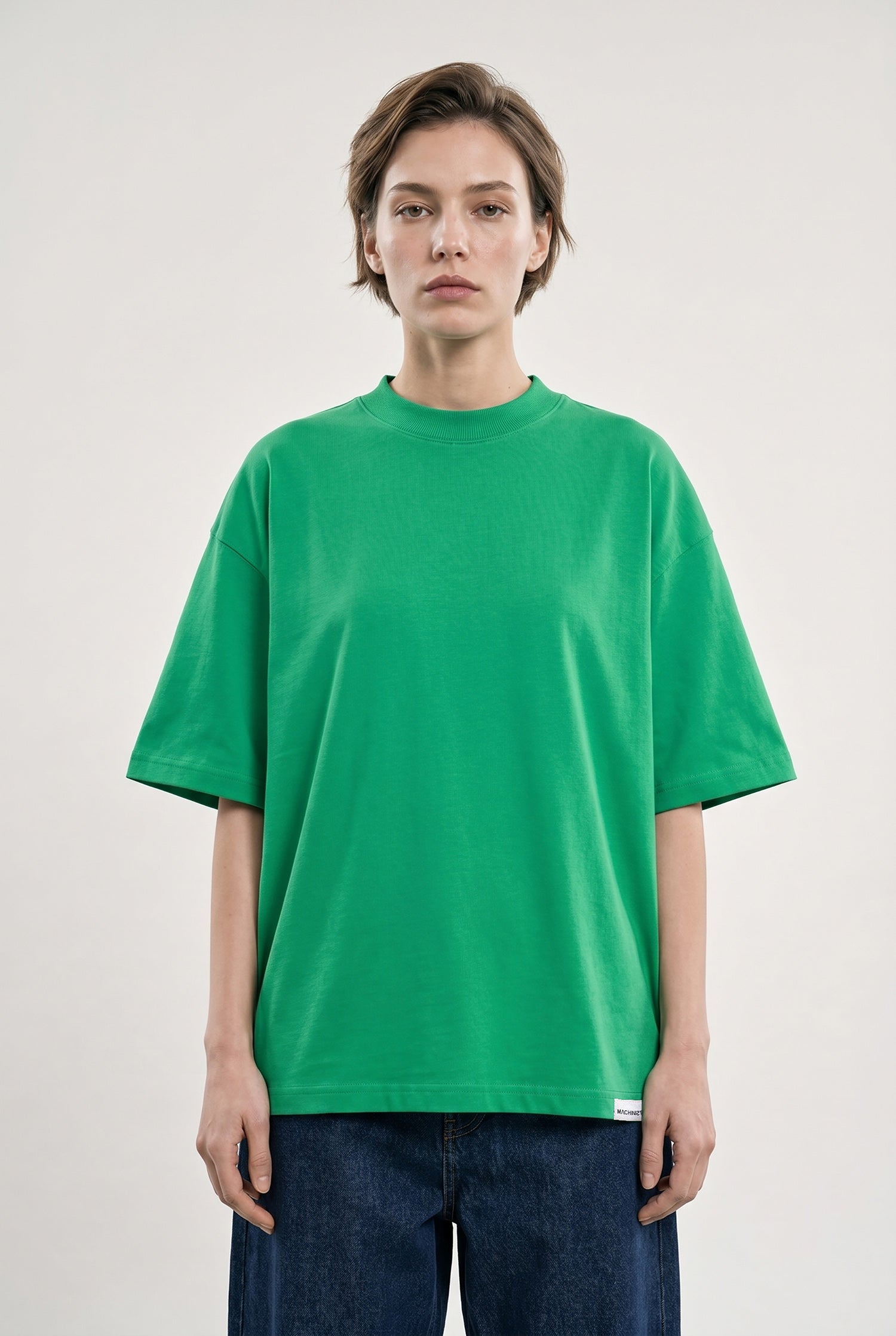 Kadın Basic Oversize Pamuklu Süprem T-Shirt Yeşil