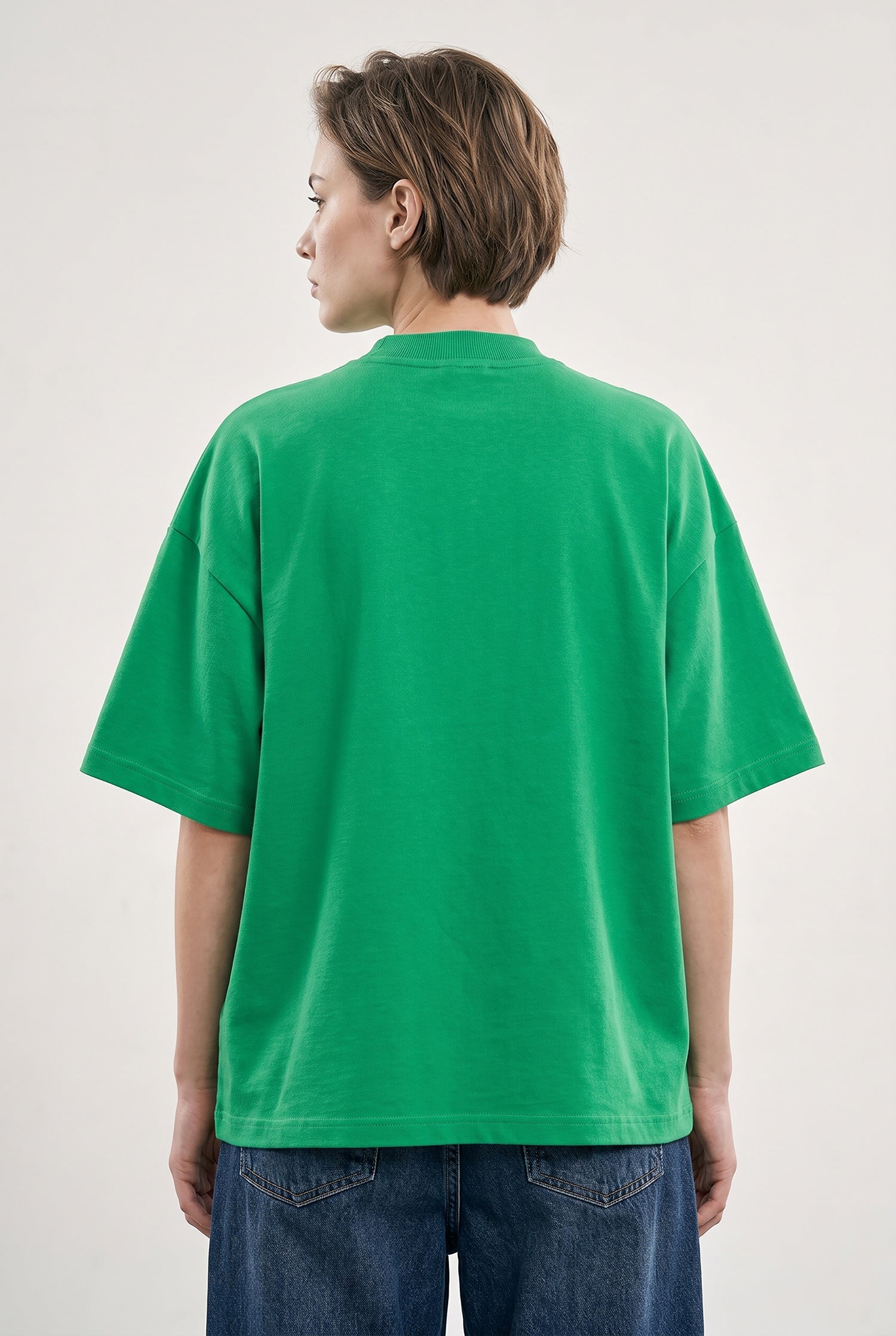 Kadın Basic Oversize Pamuklu Süprem T-Shirt Yeşil