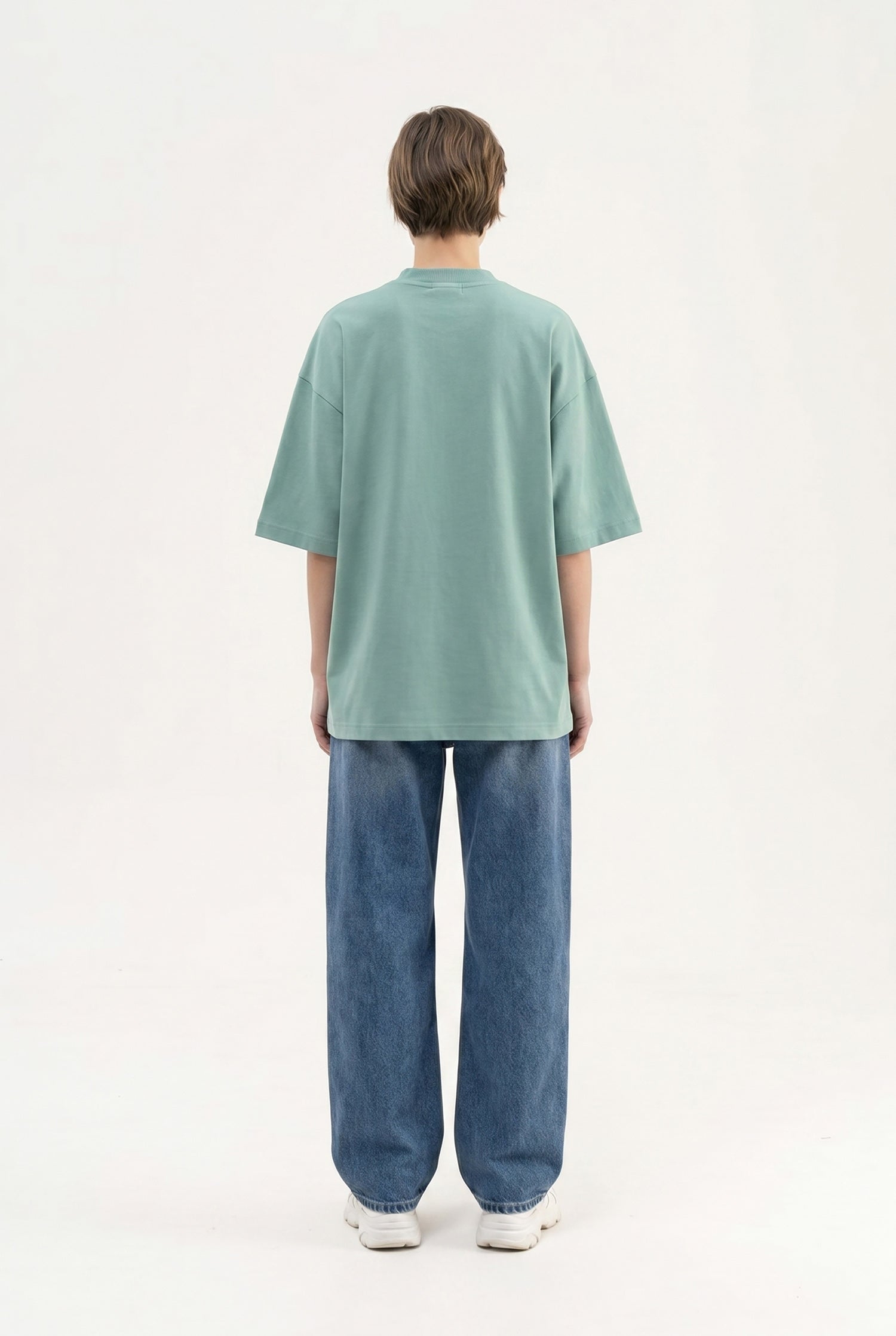Kadın Basic Oversize Pamuklu Süprem T-Shirt Yosun Yeşili-5