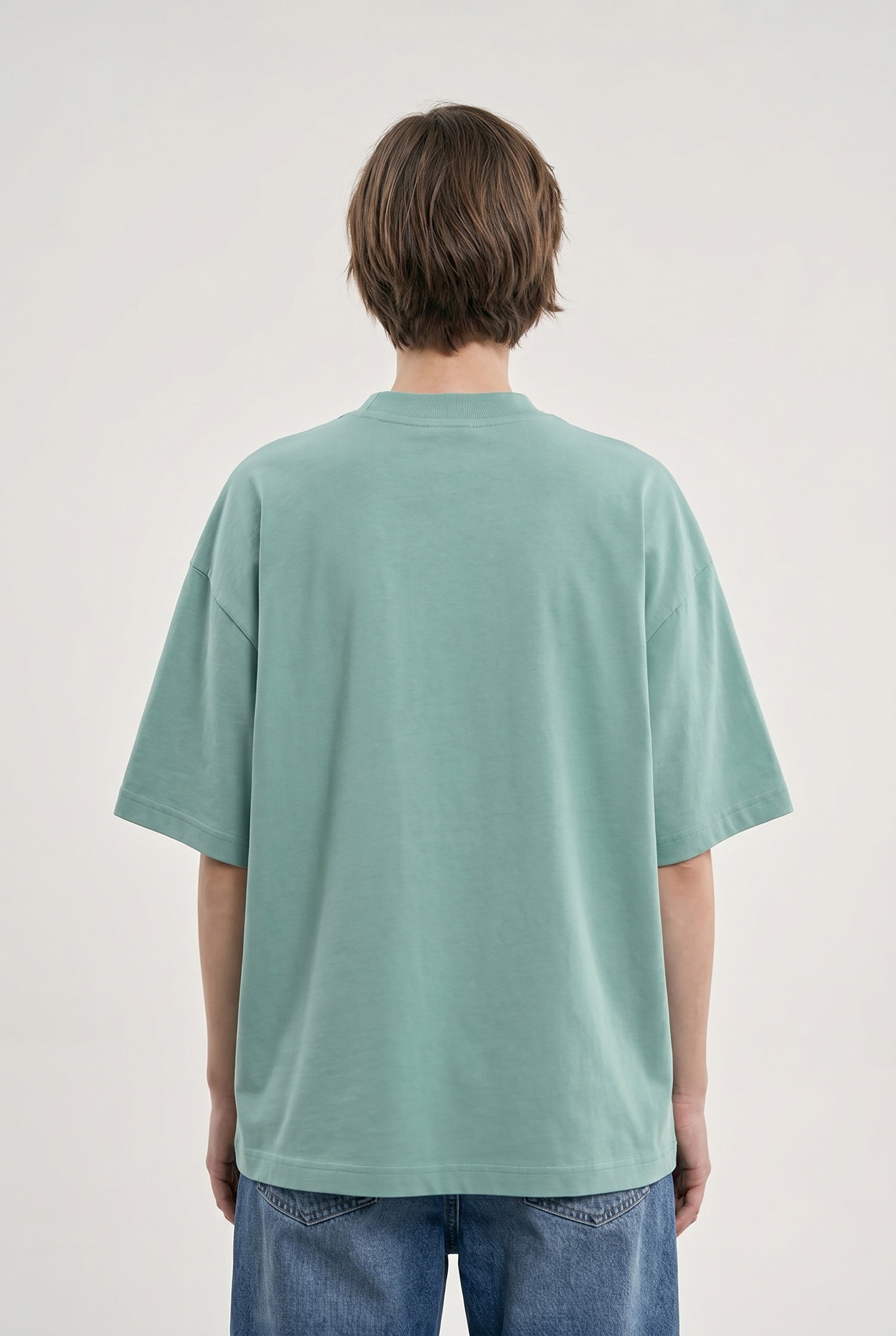 Kadın Basic Oversize Pamuklu Süprem T-Shirt Yosun Yeşili