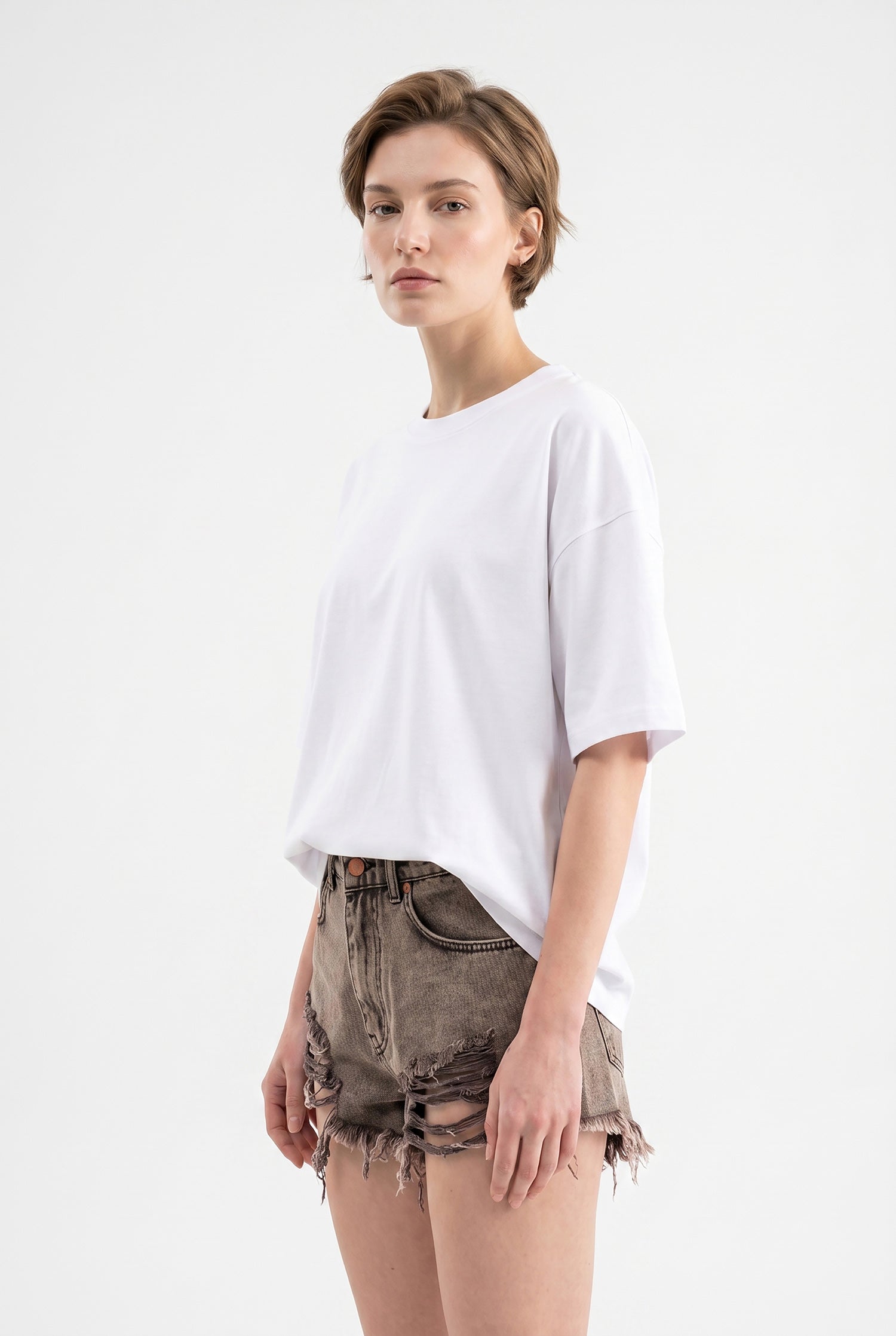 Kadın Distressed Jean Şort Kahverengi-5