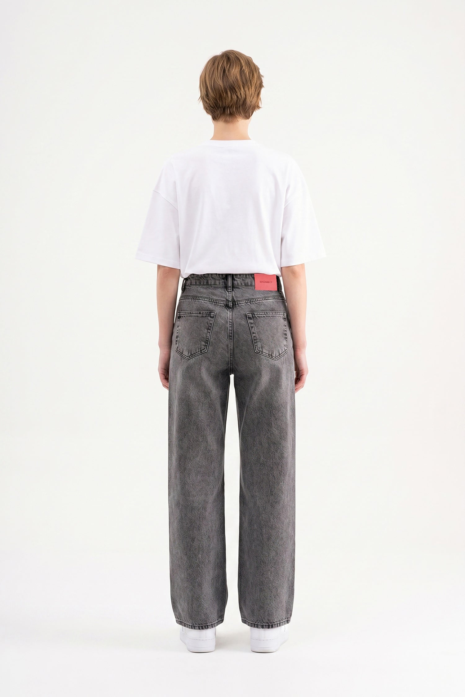 Kadın Efektli Loose Fit Jean Pantolon Gri-3