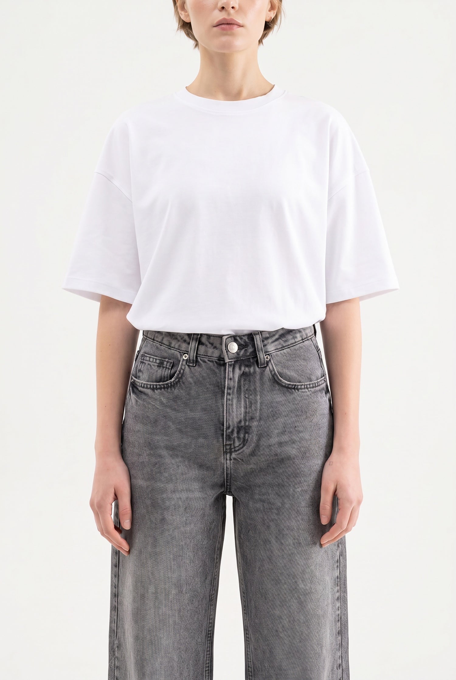 Kadın Efektli Loose Fit Jean Pantolon Gri-4