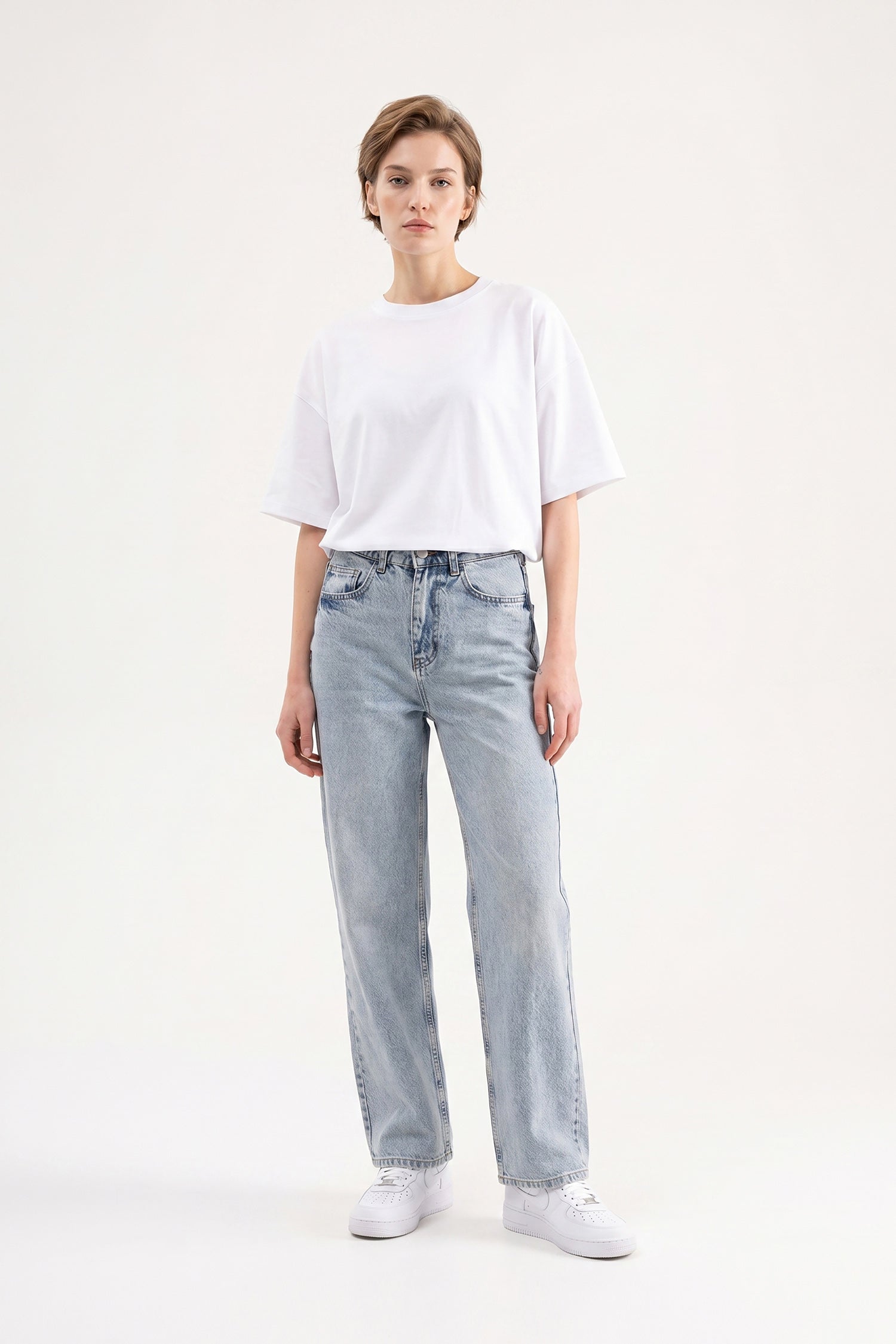 Kadın Efektli Loose Fit Jean Pantolon Mavi