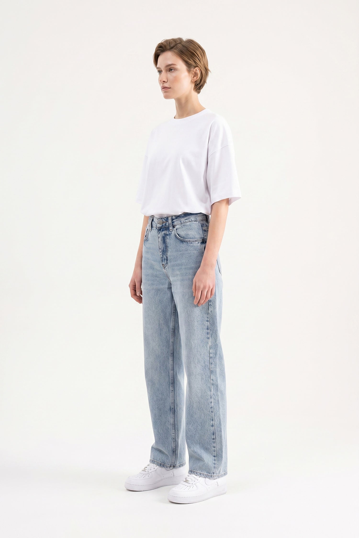 Kadın Efektli Loose Fit Jean Pantolon Mavi
