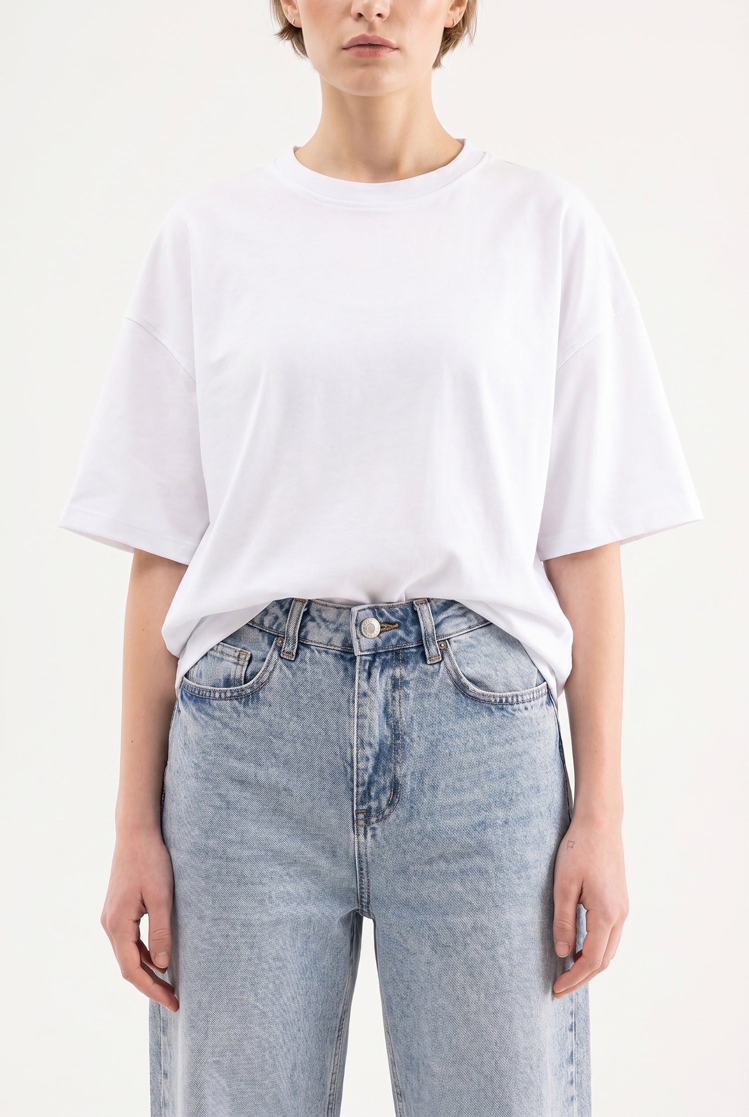 Kadın Efektli Loose Fit Jean Pantolon Mavi-5