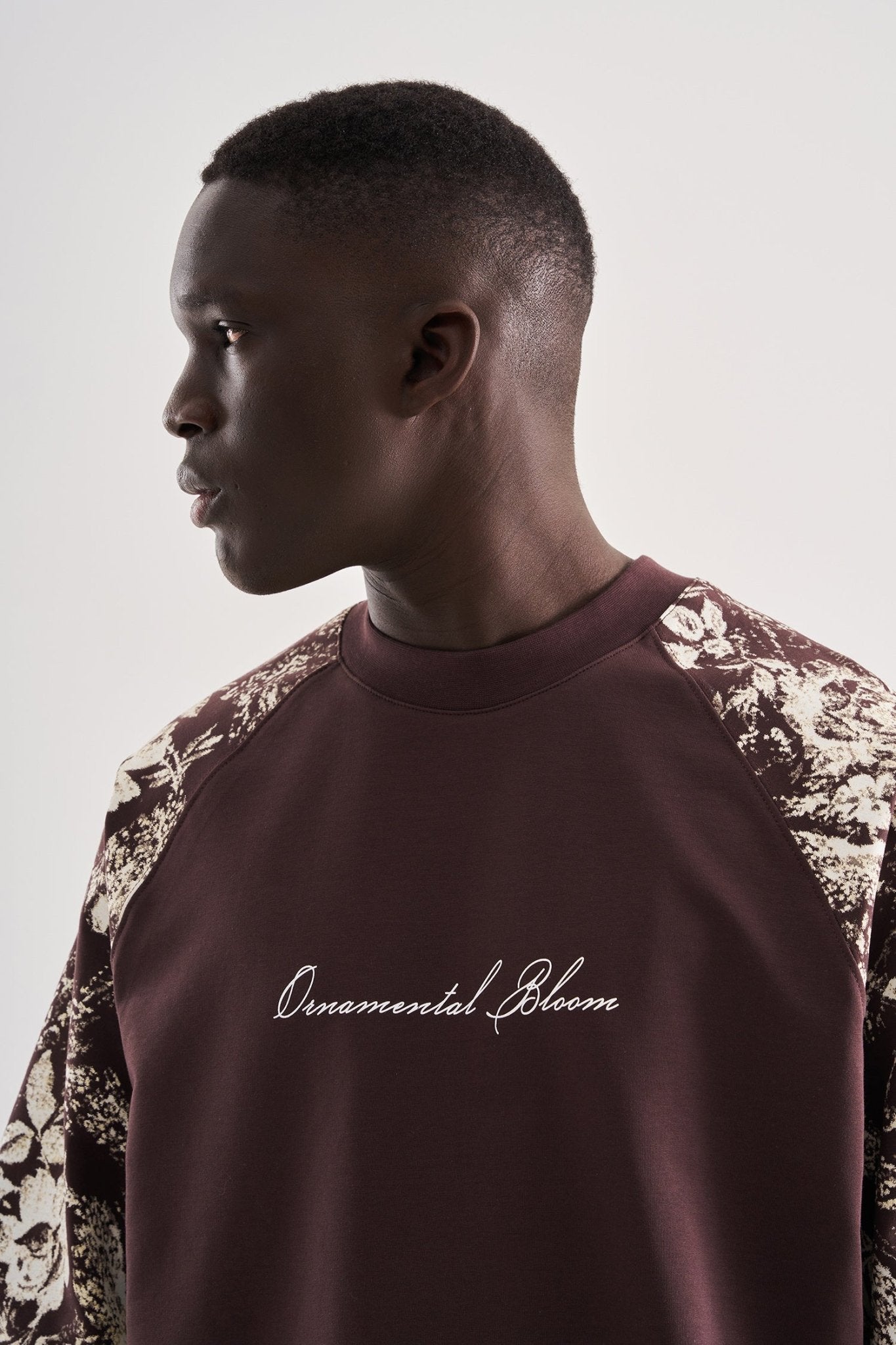 Erkek Flower Printed Oversize Tişört Kahverengi