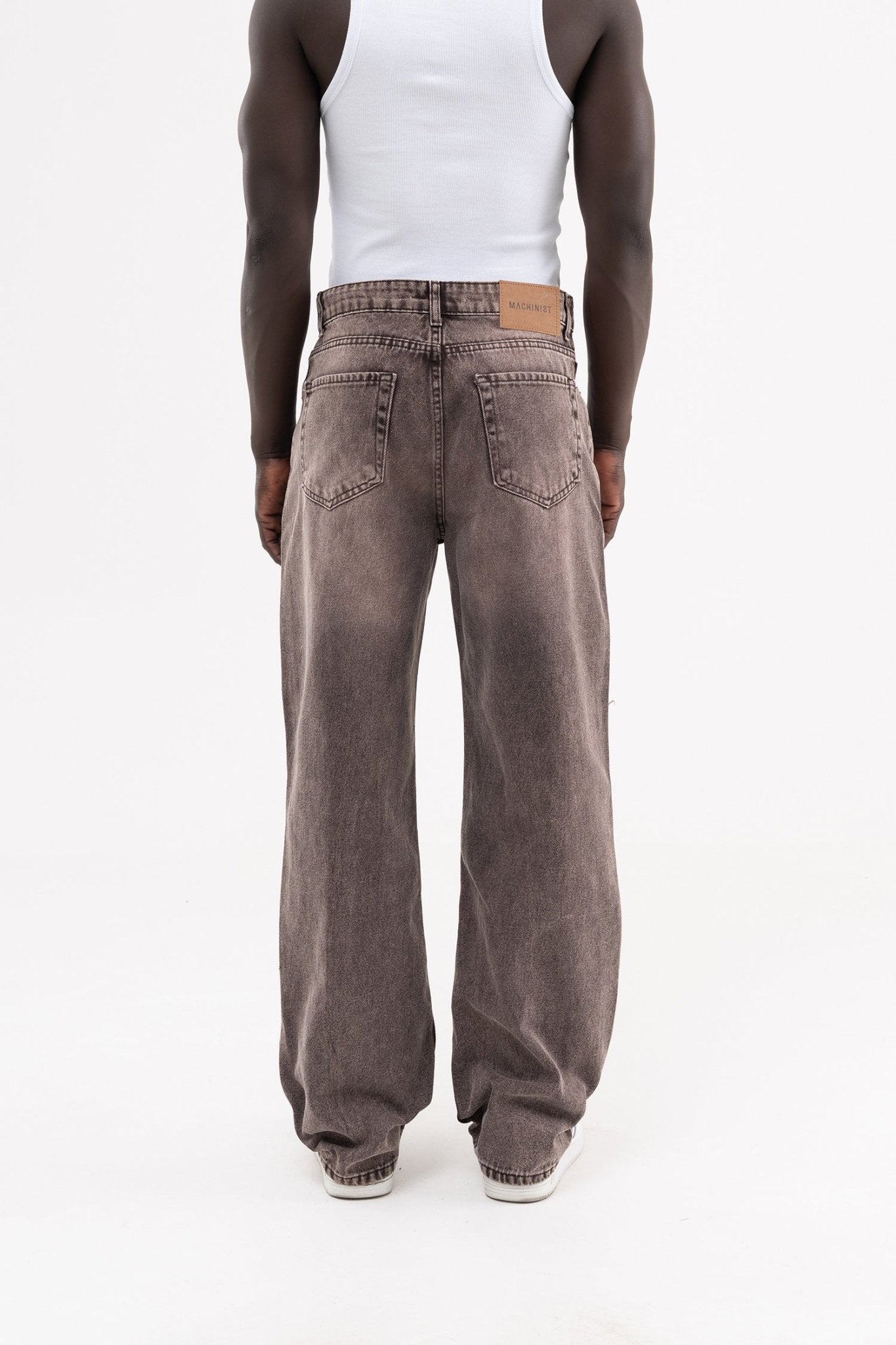 Erkek Efektli Yıkamalı Baggy Jean Pantolon Kahverengi