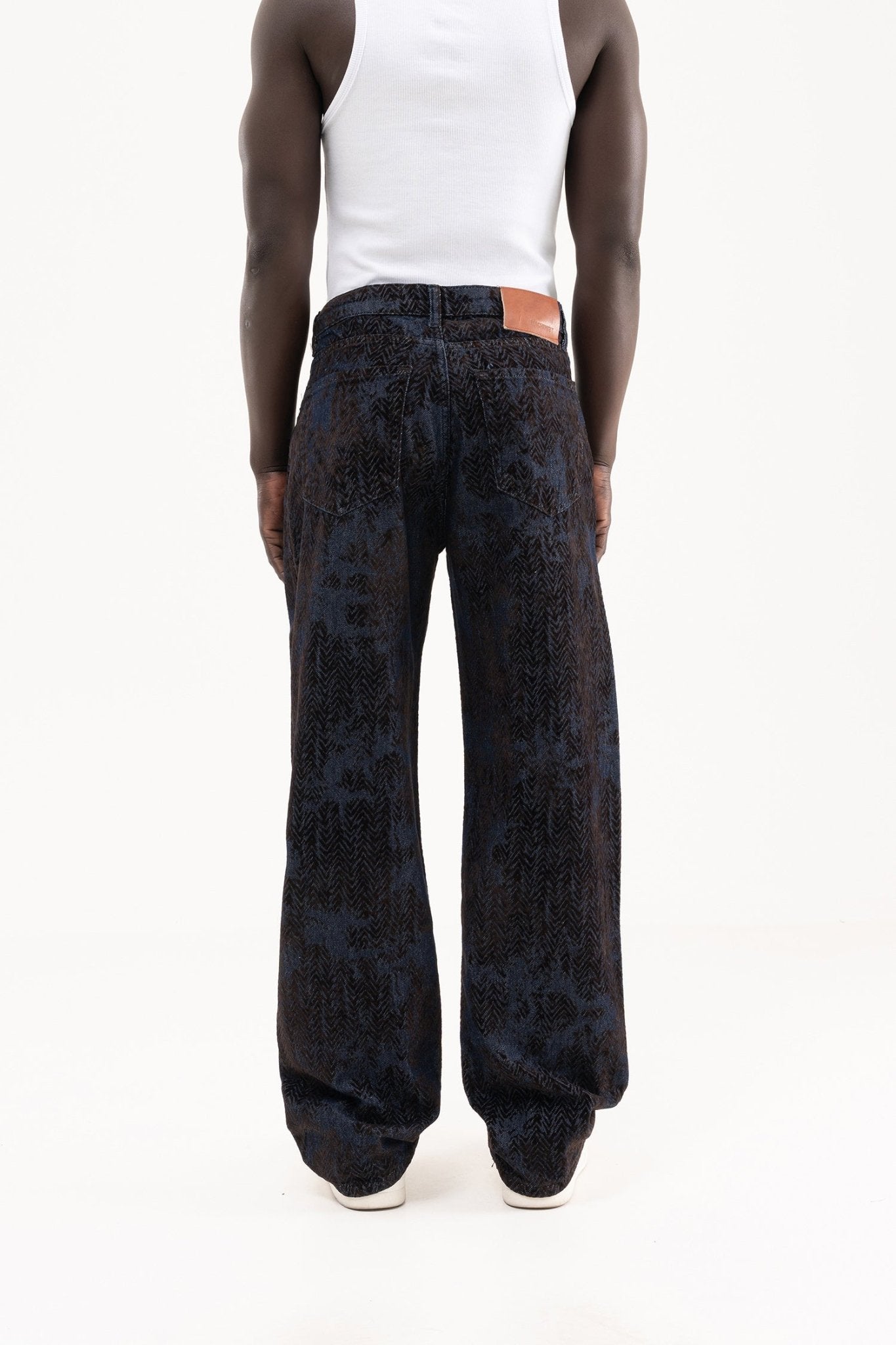 Erkek Flocket Printed Oversize Jean Pantolon Kahverengi