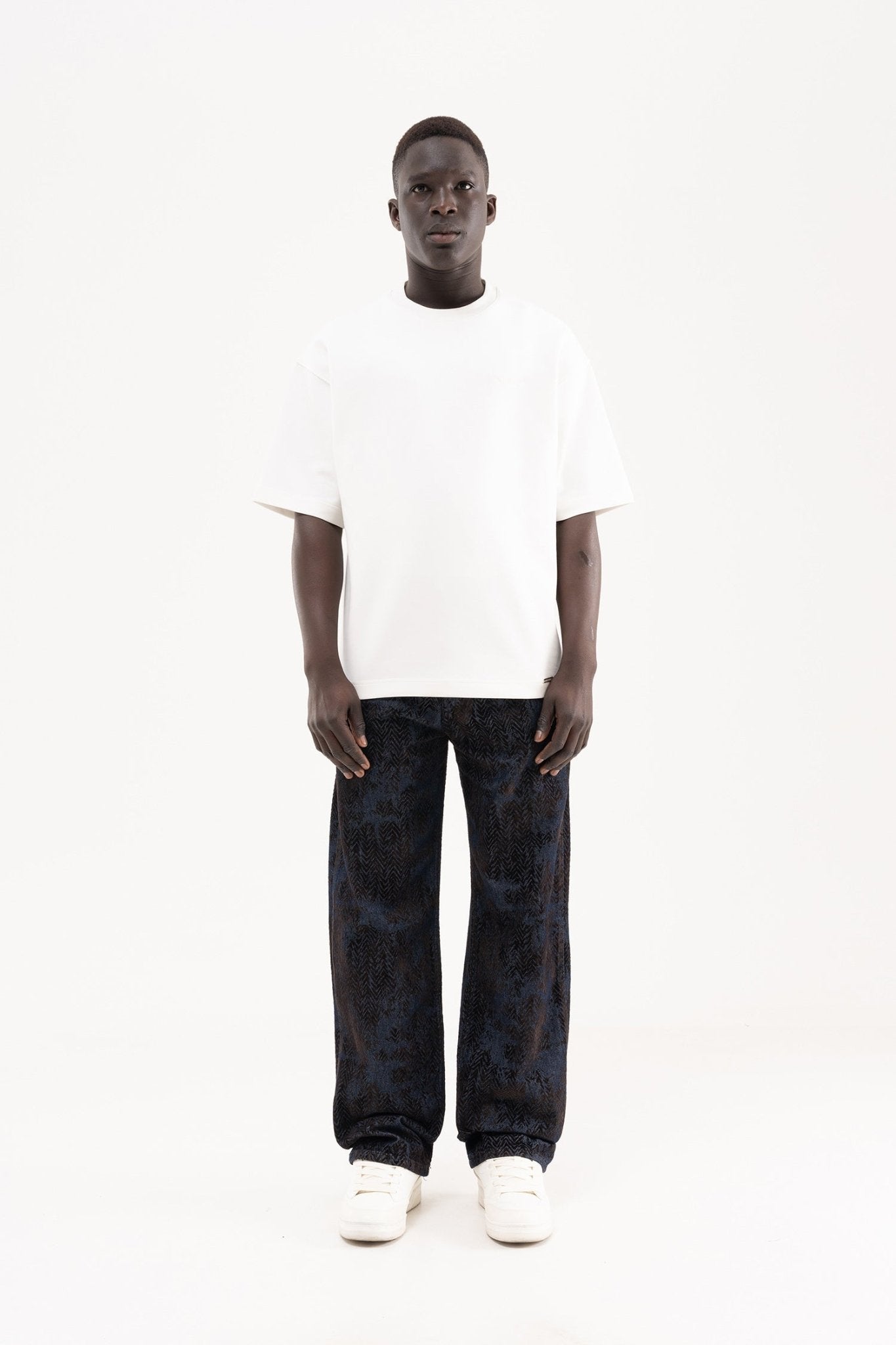 Erkek Flocket Printed Oversize Jean Pantolon Kahverengi
